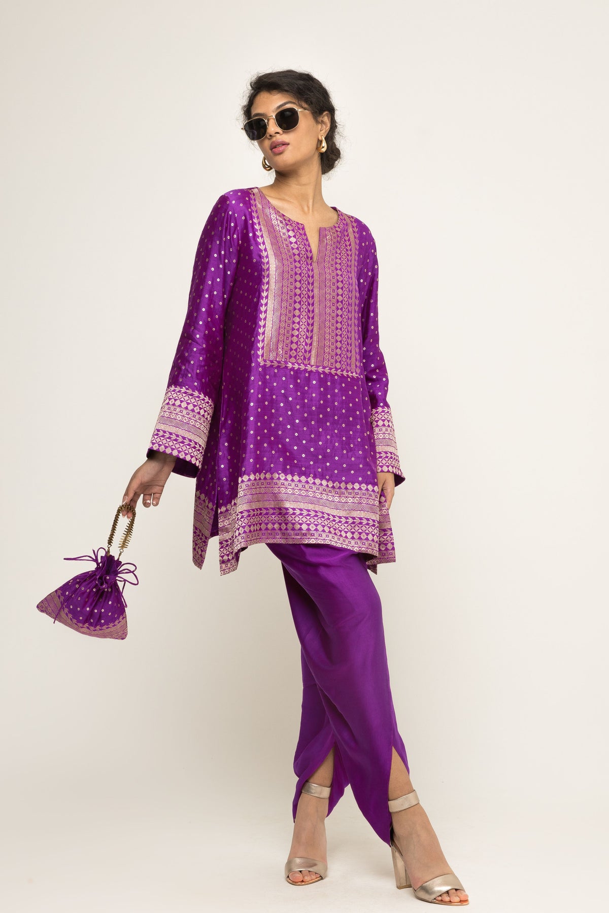 Tara Dotted Purple Tunic Set