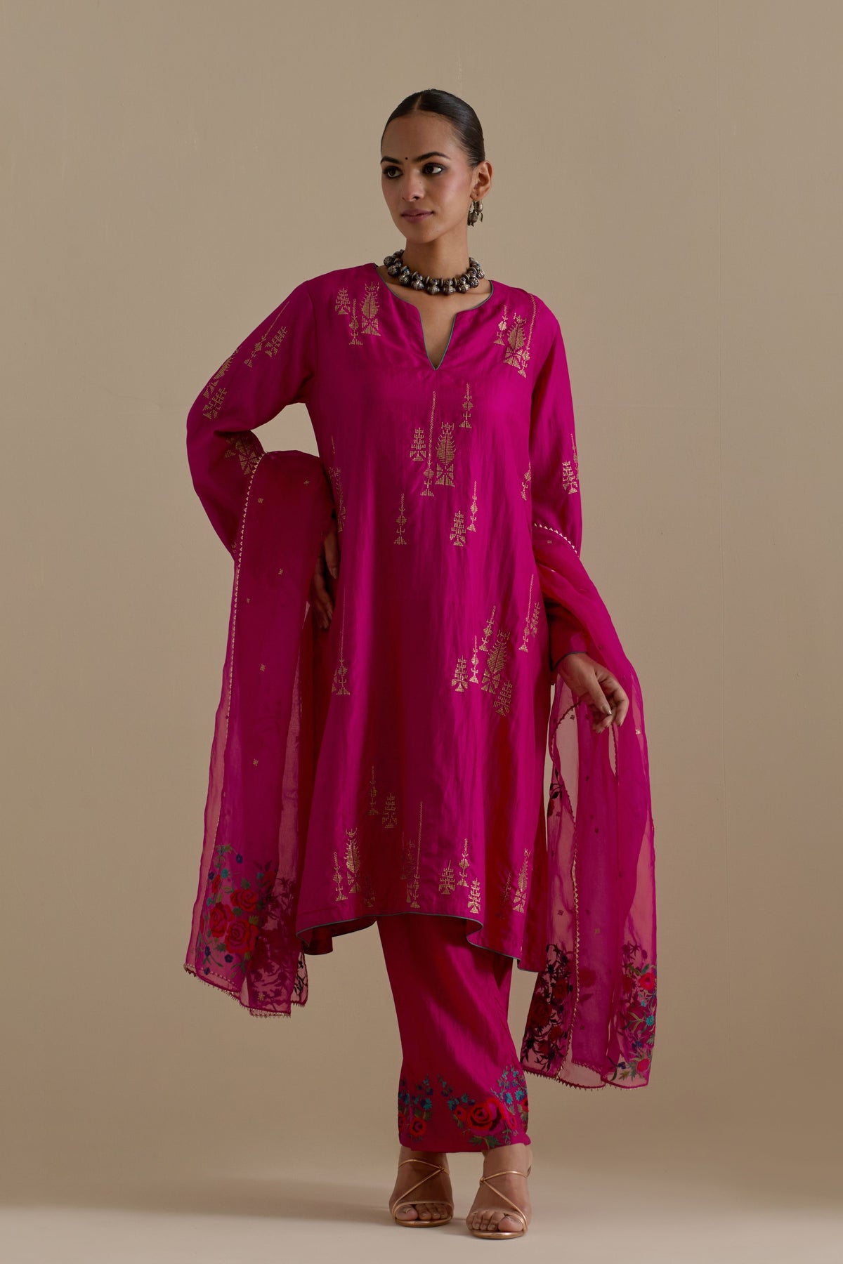 Fuchsia A-line Short Kurta Set