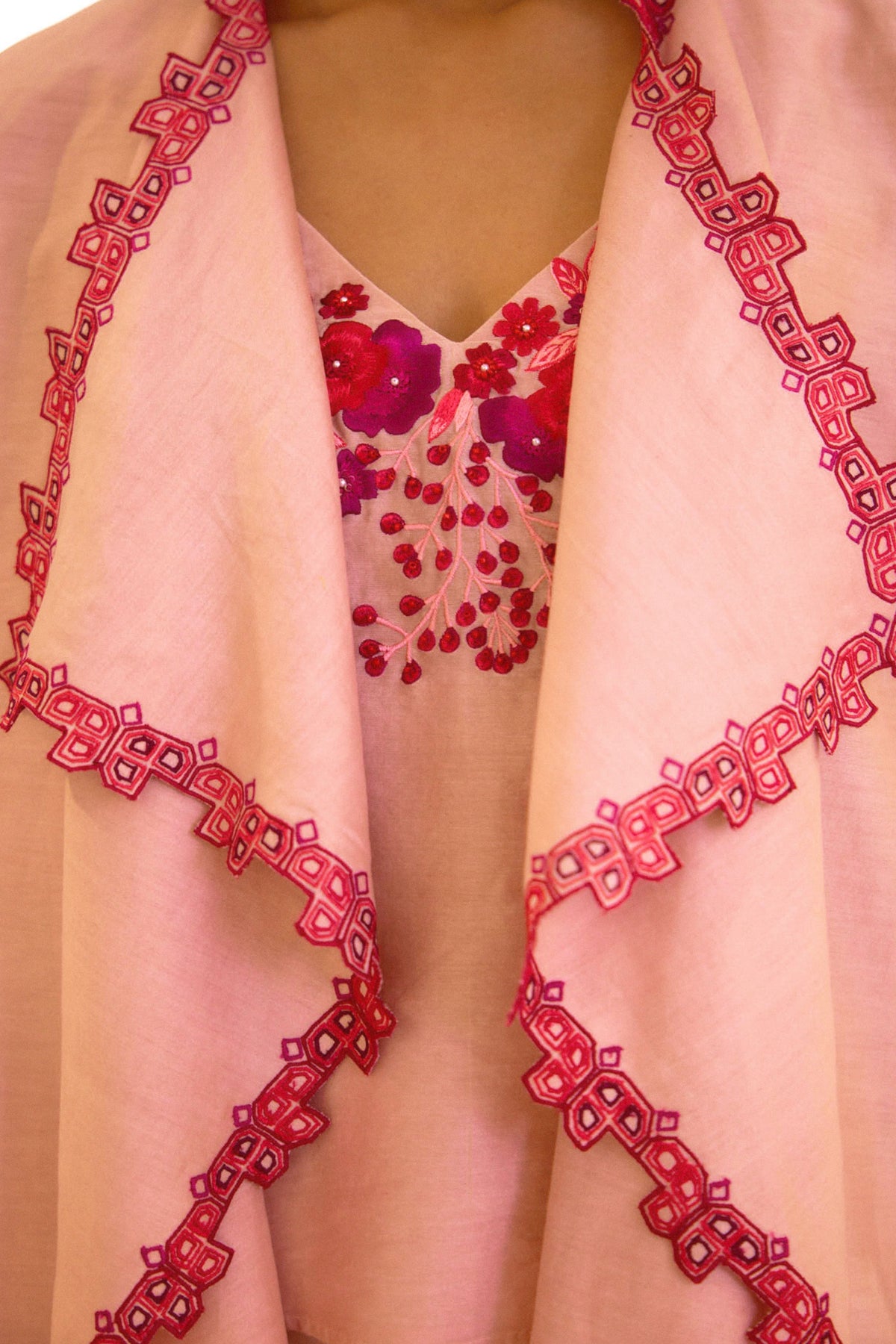 Peach Embroidered Cape