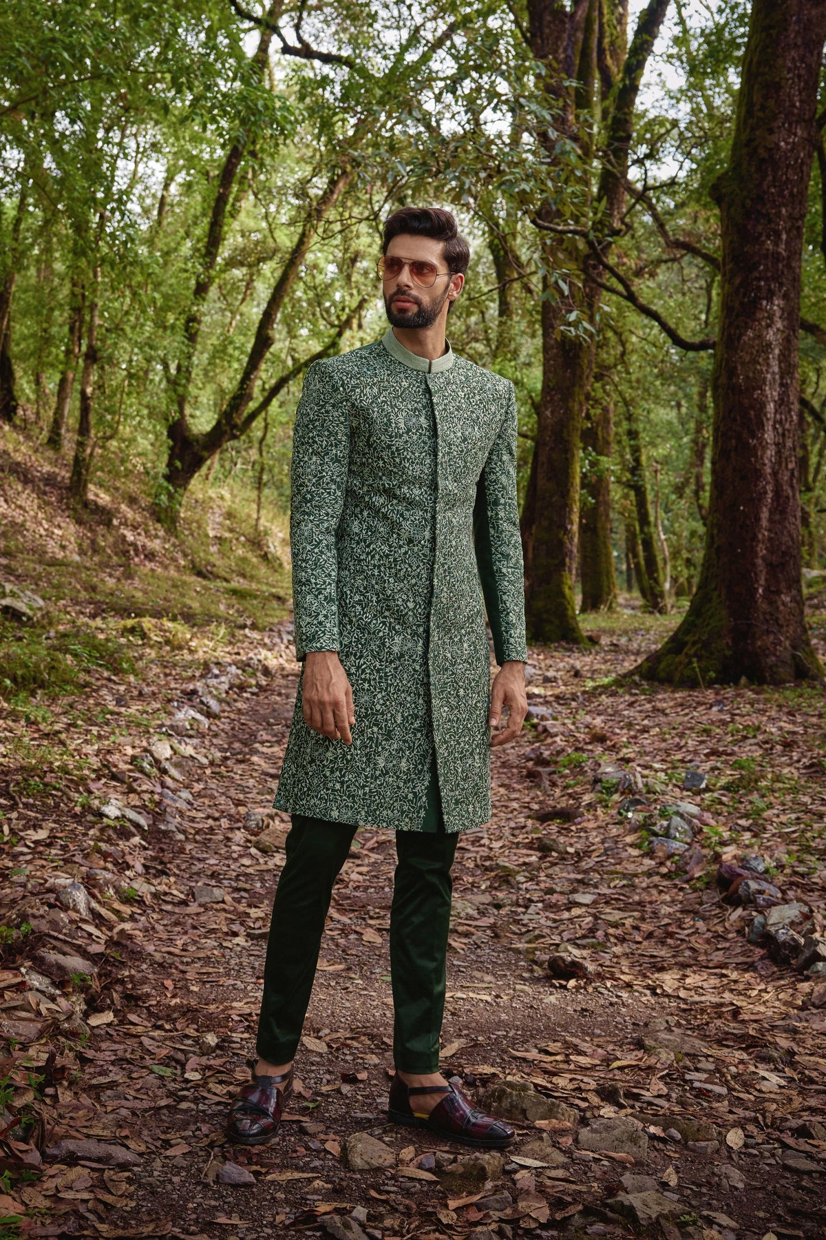 Olive Green Sherwani Set