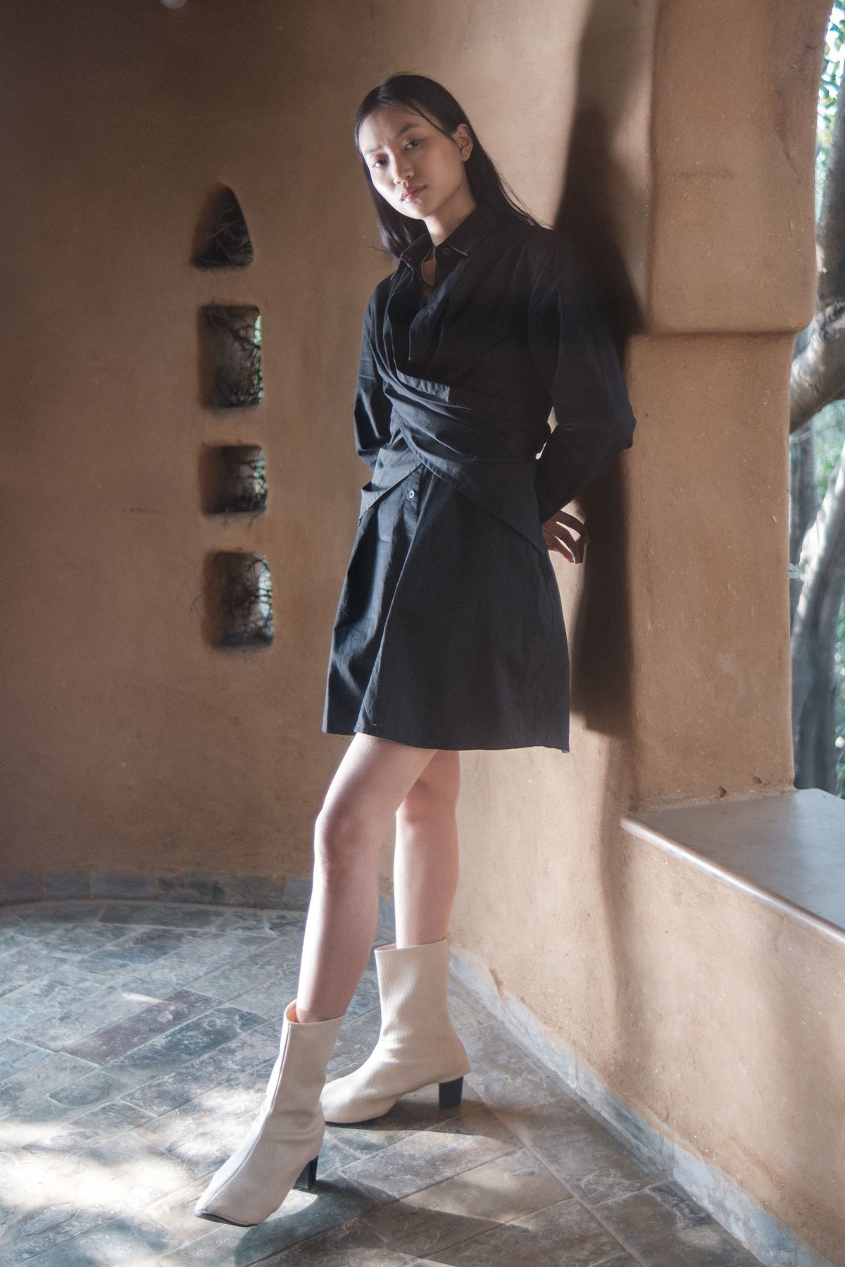 Black Seattle Wrap Shirt Dress