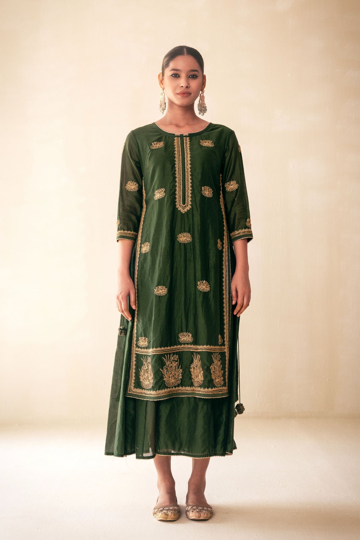 Green Lucknowi Style Kurta