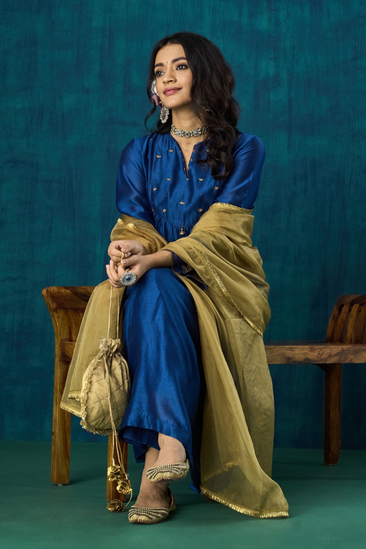 Navy Hand-embroidered Kurta Sets