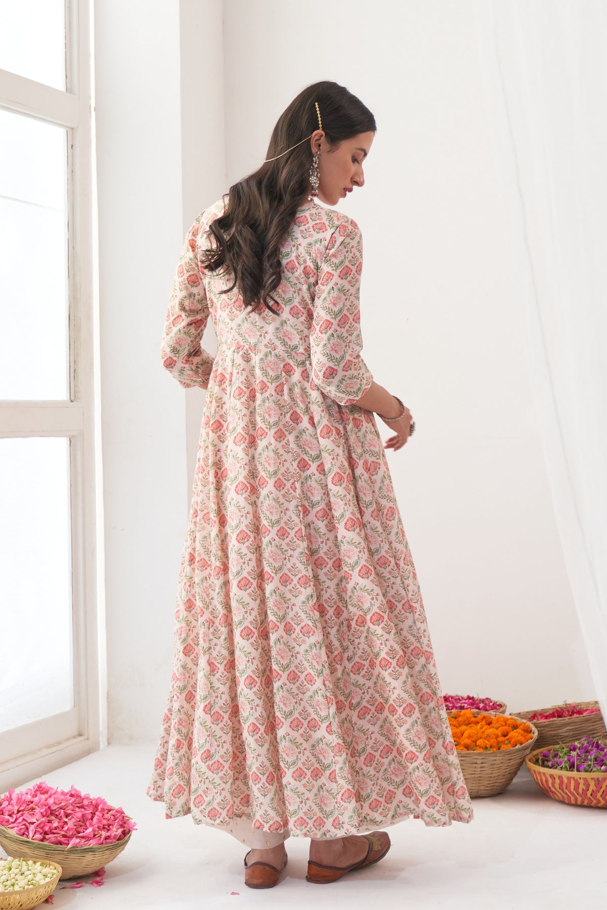 Ivory Peony Embroidered Anarkali Set