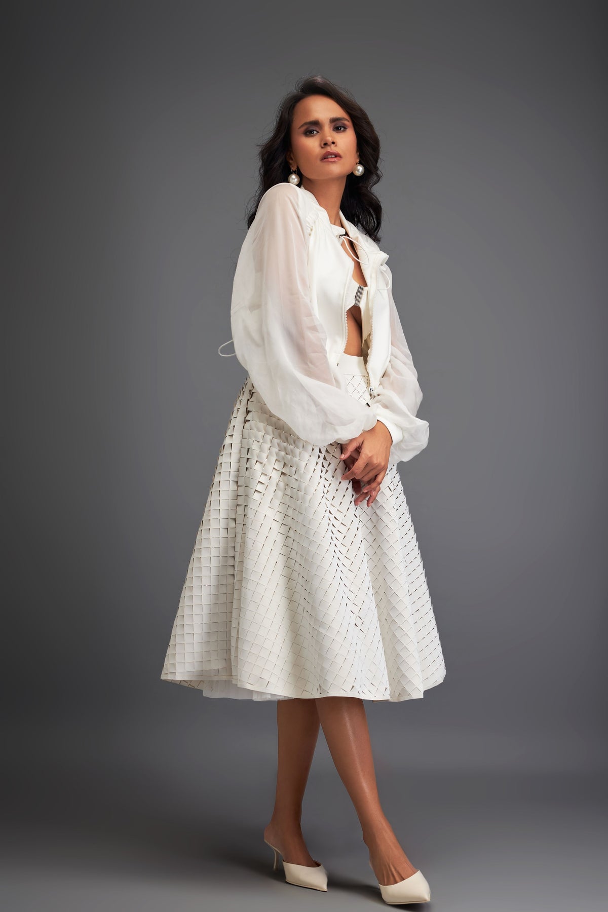 White Jacket With Line Skirt