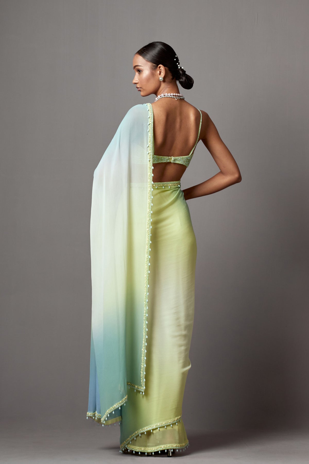 Ombre Blue Green Saree Set