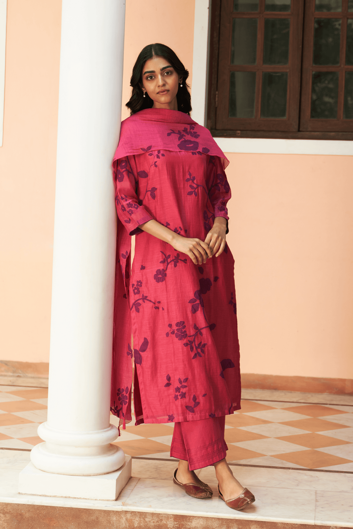 Rouge Floral Applique kurta set