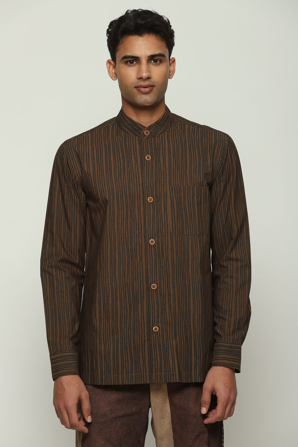 Mocha Crewel Print Shirt