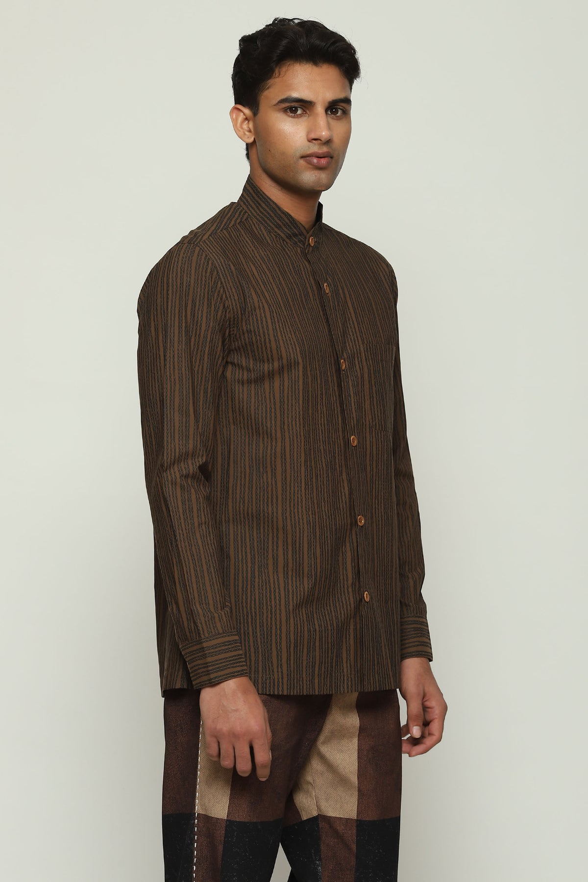 Mocha Crewel Print Shirt