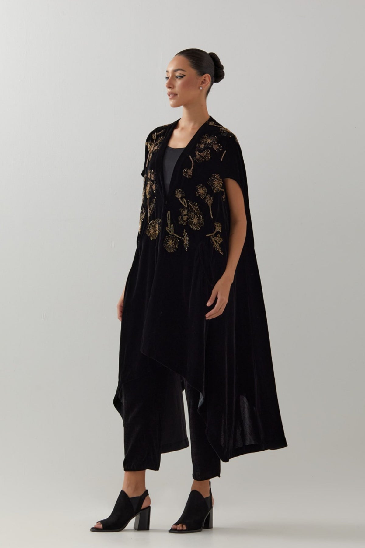 Black Gold Velvet Cape Set