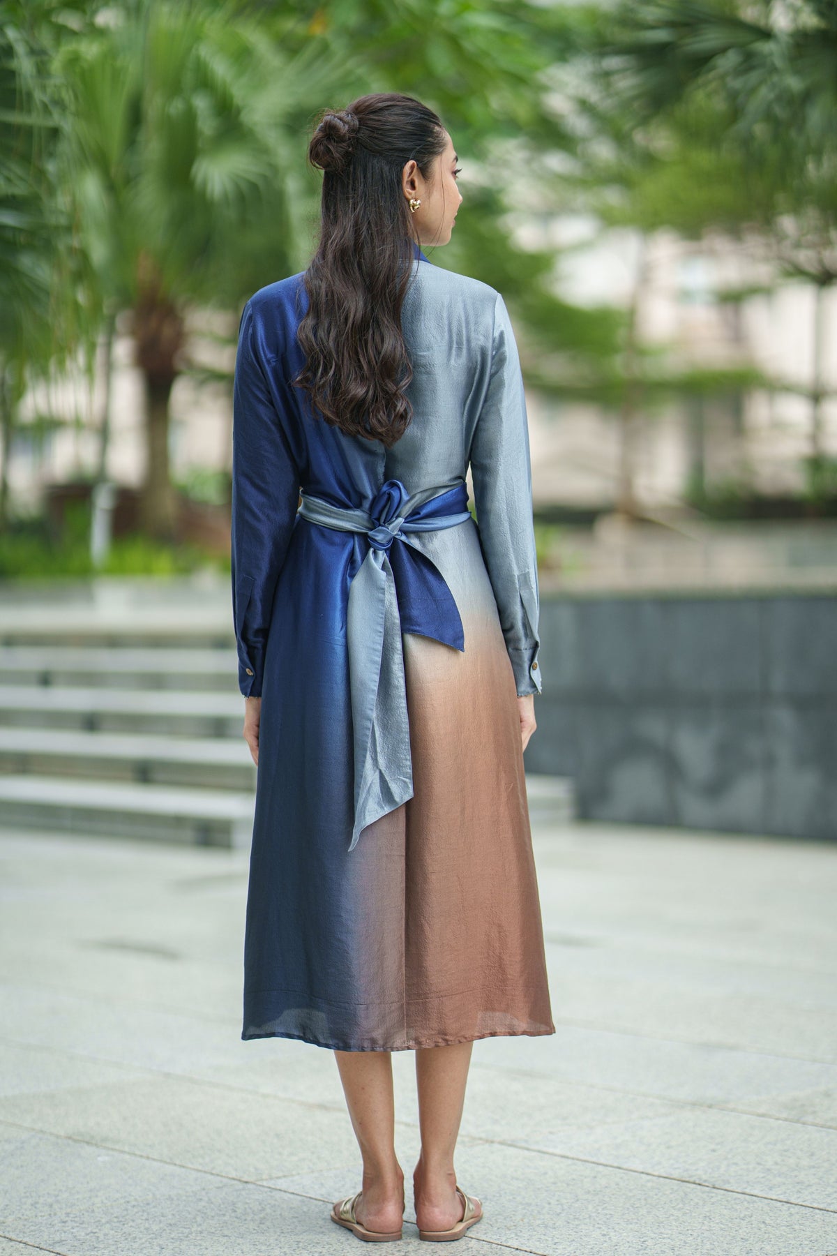 Tie Navy Brown Dress