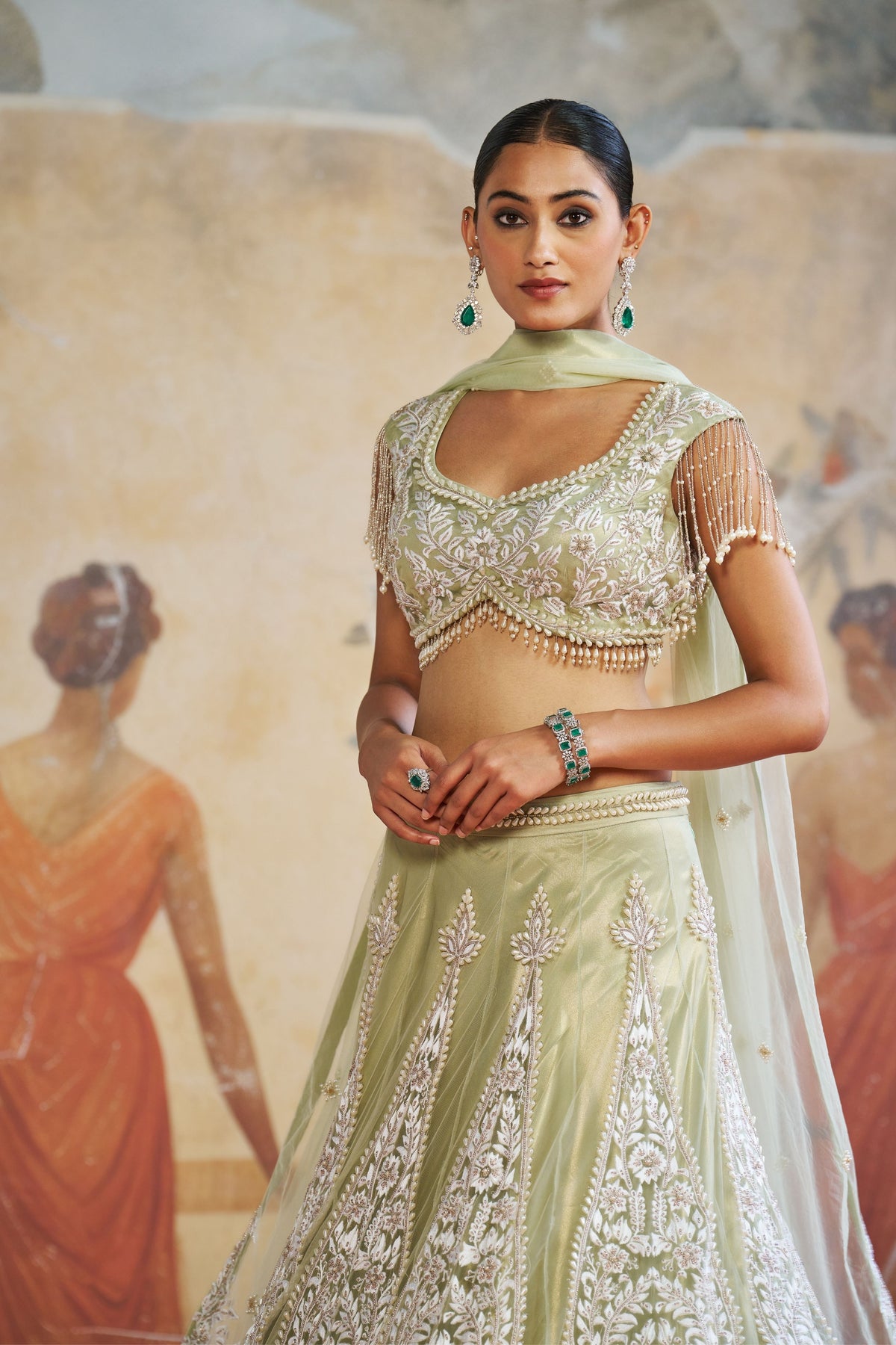 Mint Green Pearl Lehenga Set