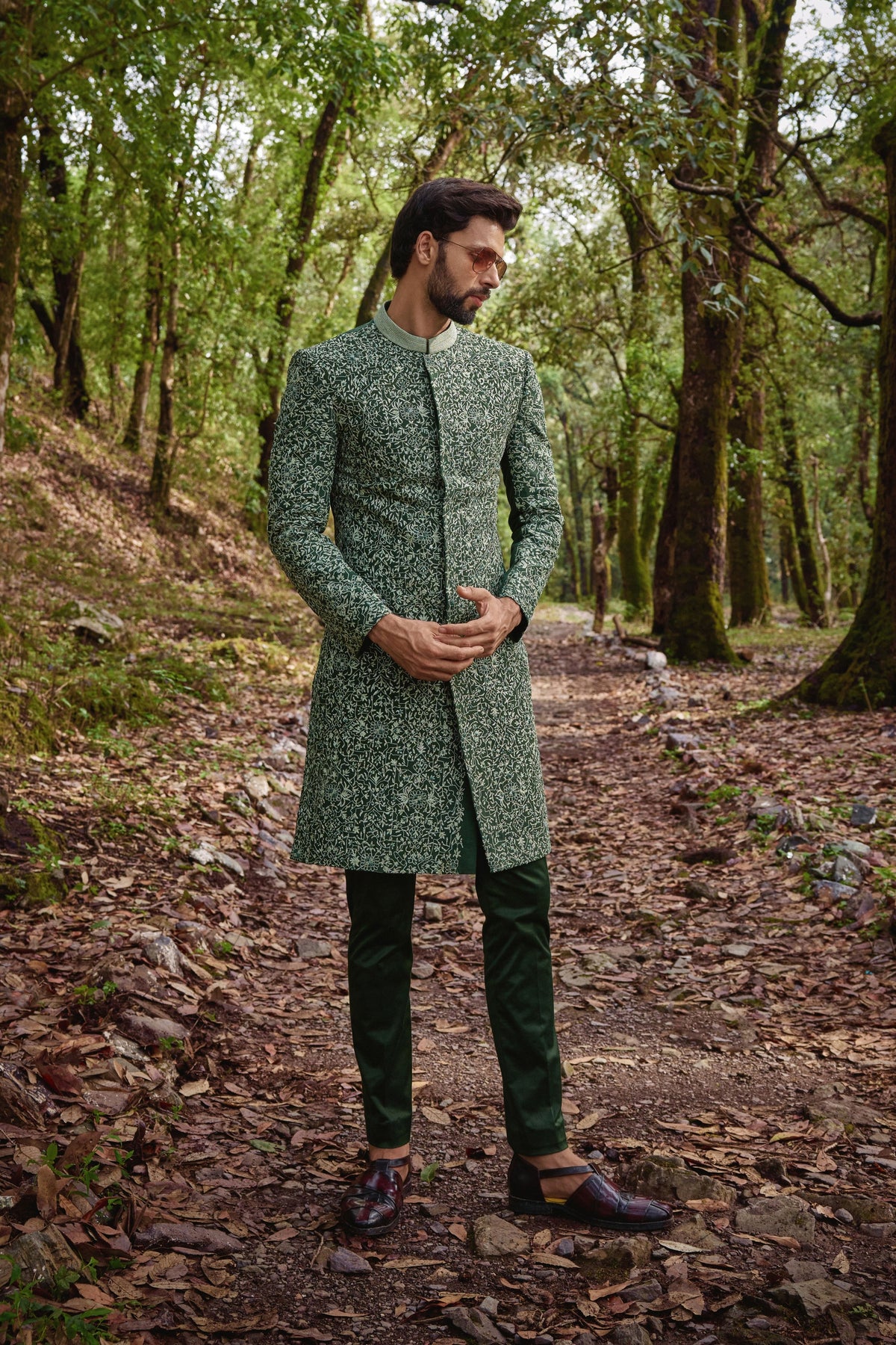 Olive Green Sherwani Set