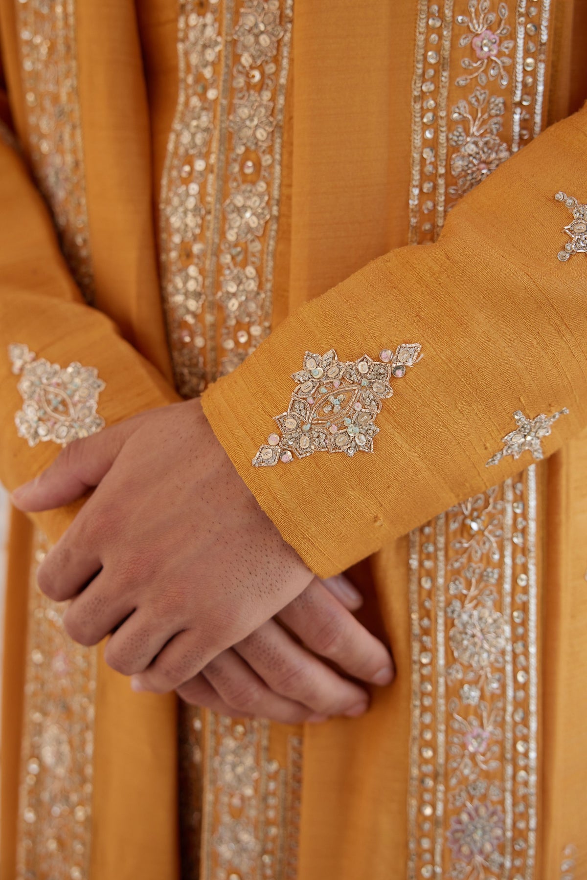 Orange Peel Embroidered Sherwani Set