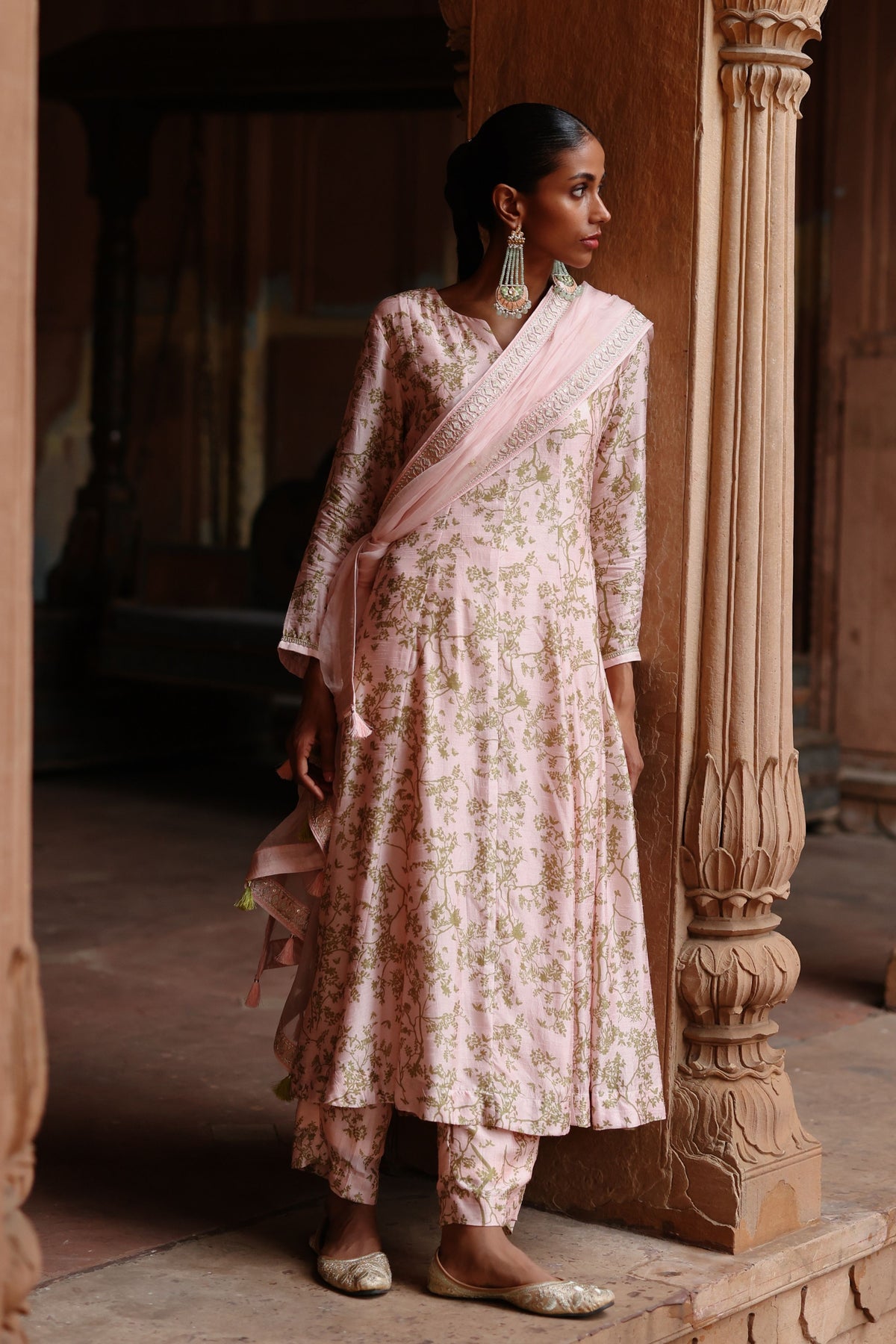 Pastel Pink Printed Anarkali Set