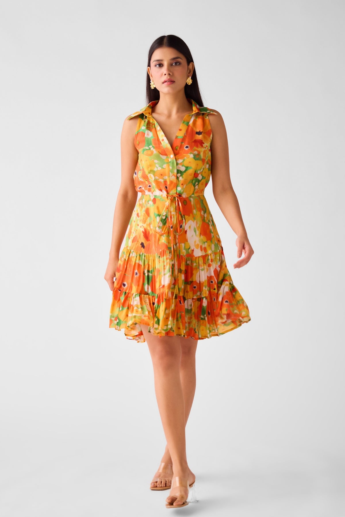 Orange Muslin Floral Dress