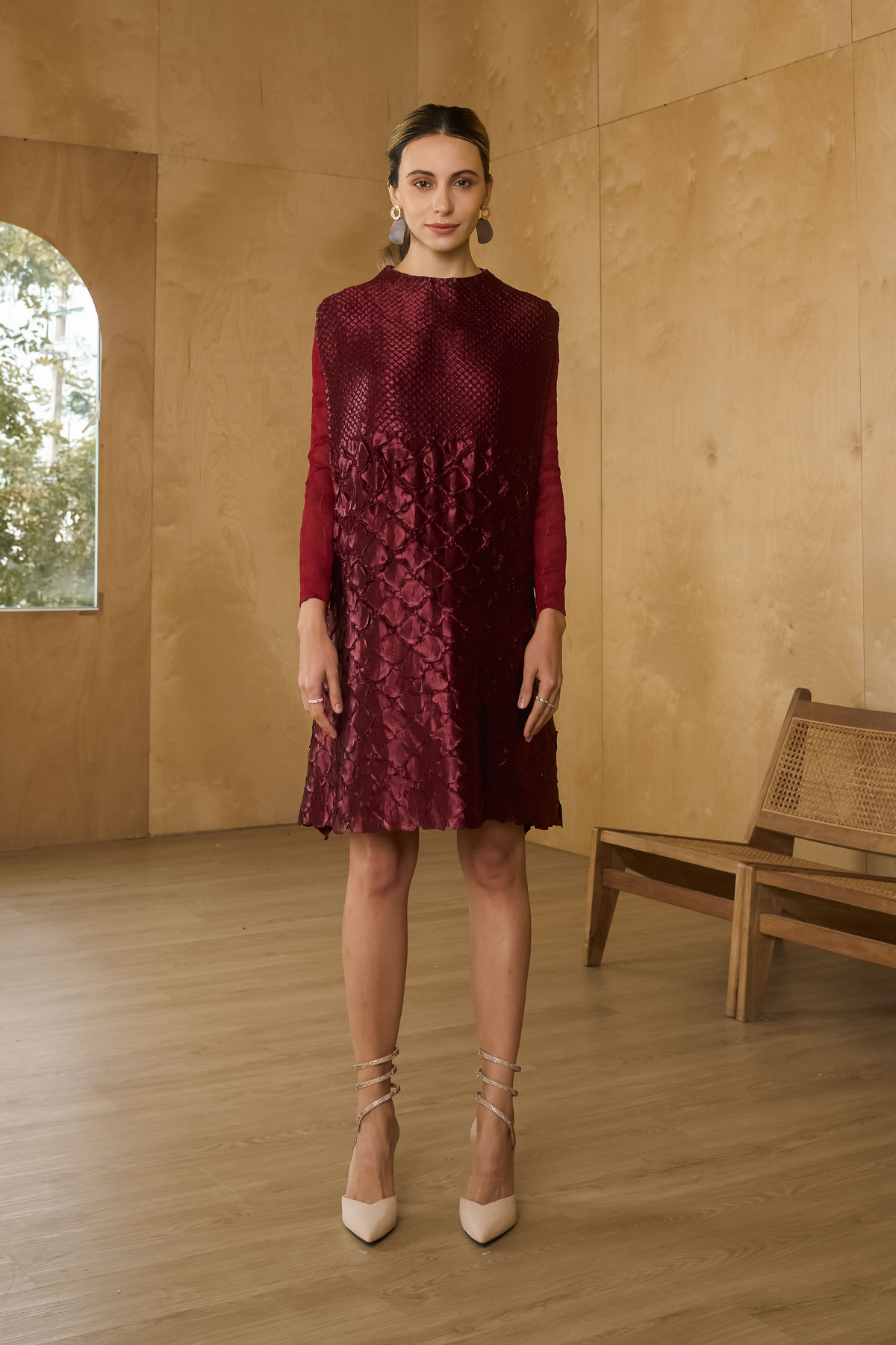 Maroon Mermaid Textured Dress