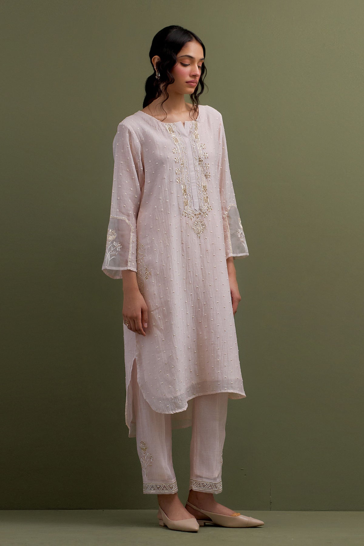 Pink High Low Kurta Set