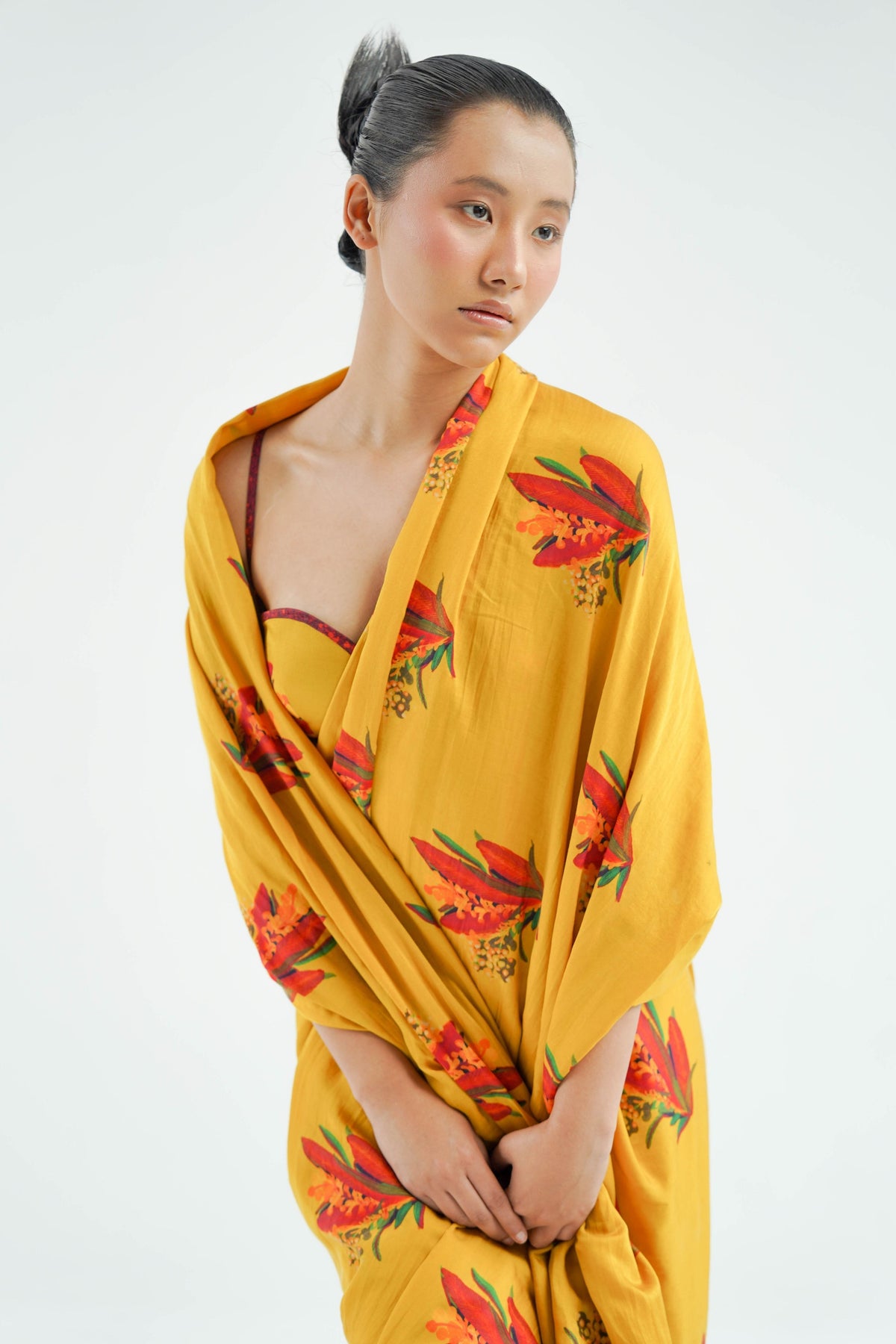 Yellow Firefly Drape Saree Set