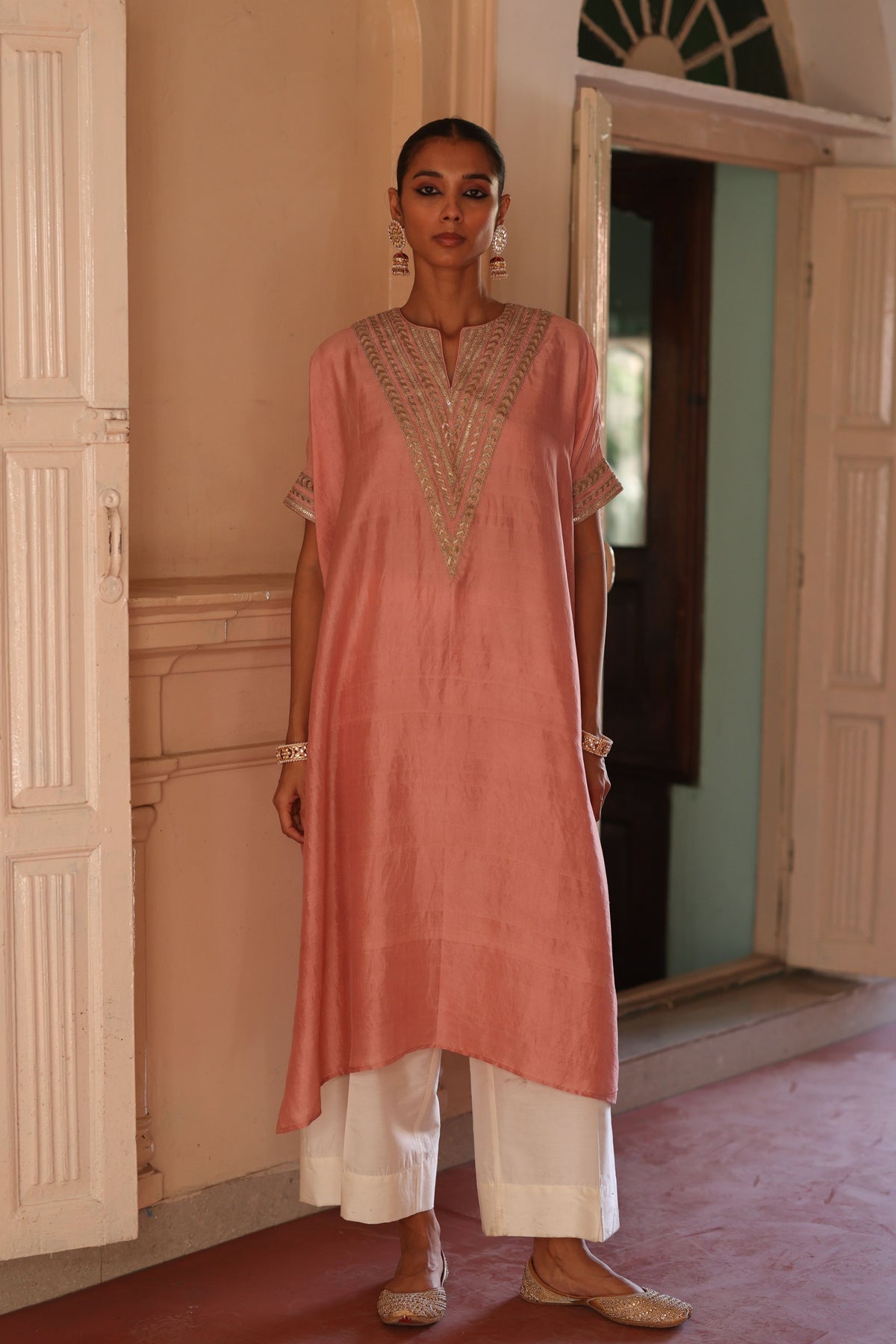 Pink Halfmoon Kaftan Set