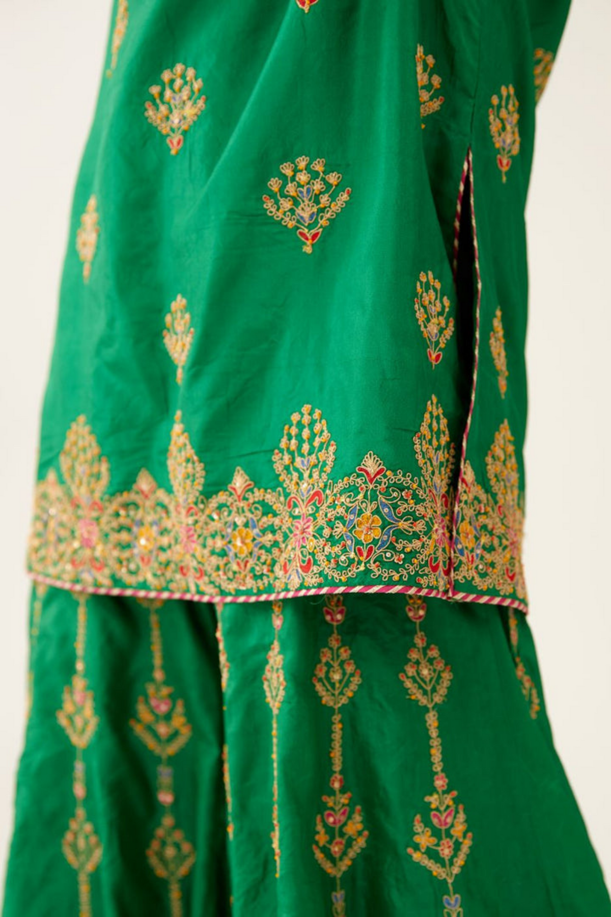 Green Silk Short Kurta Set