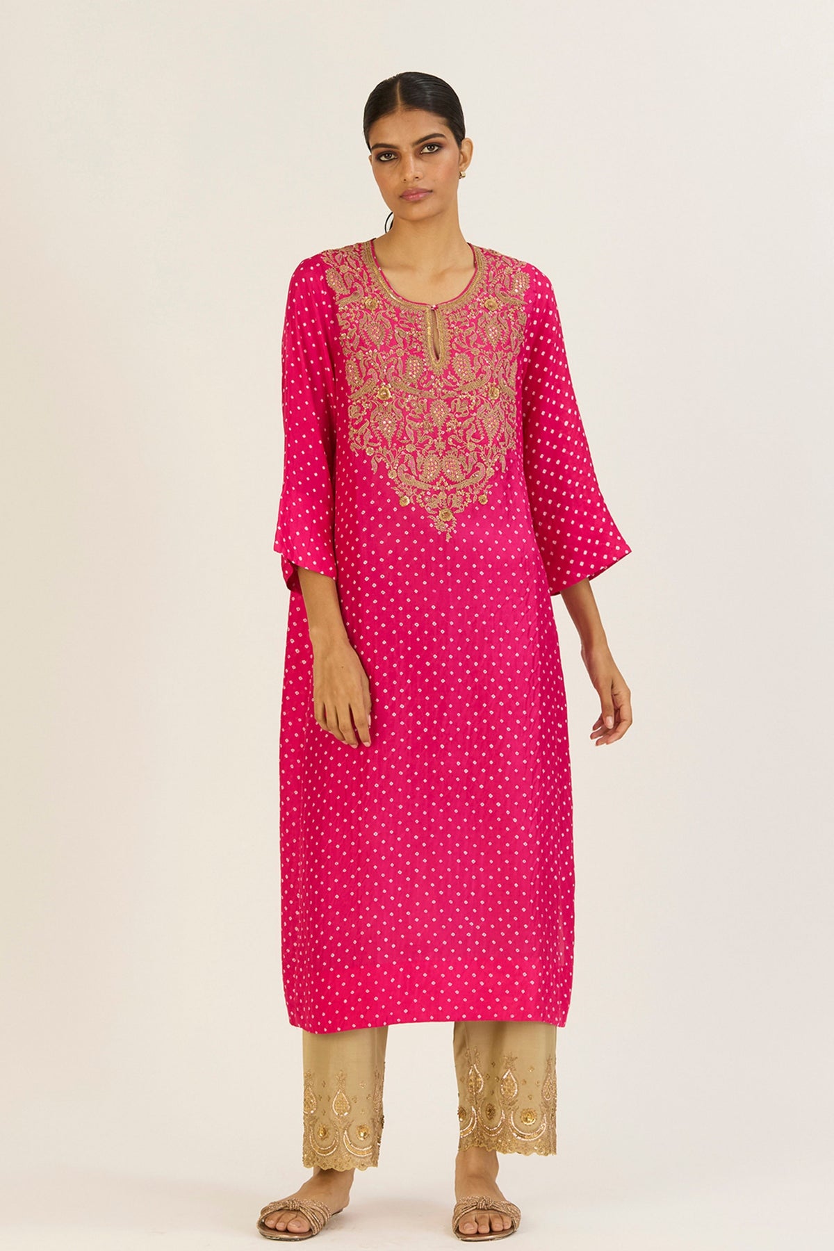 Brinda Fuschia Bandhani Kurta &amp; Pants