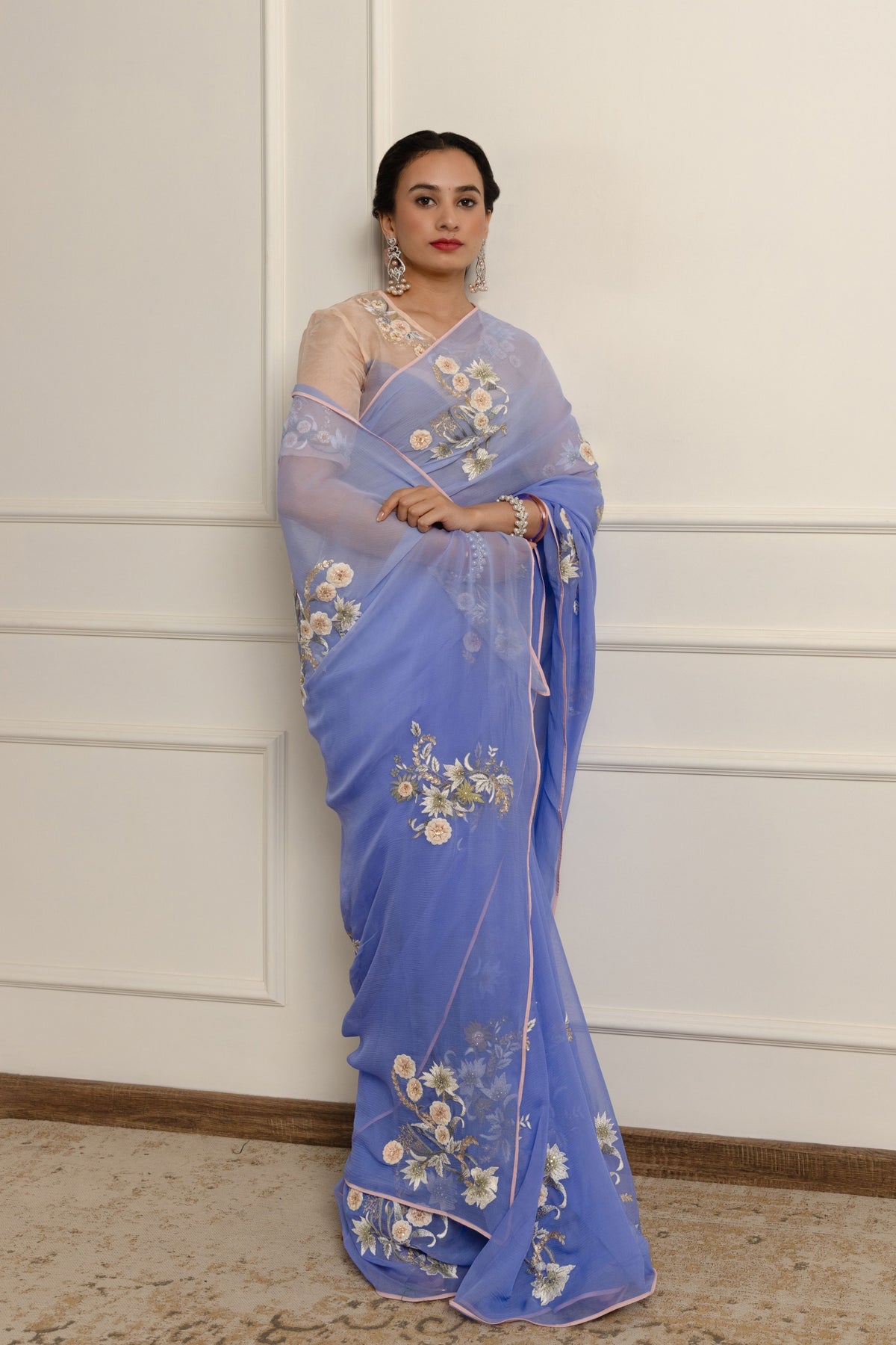 Lydia Periwrinkle Chiffon Saree