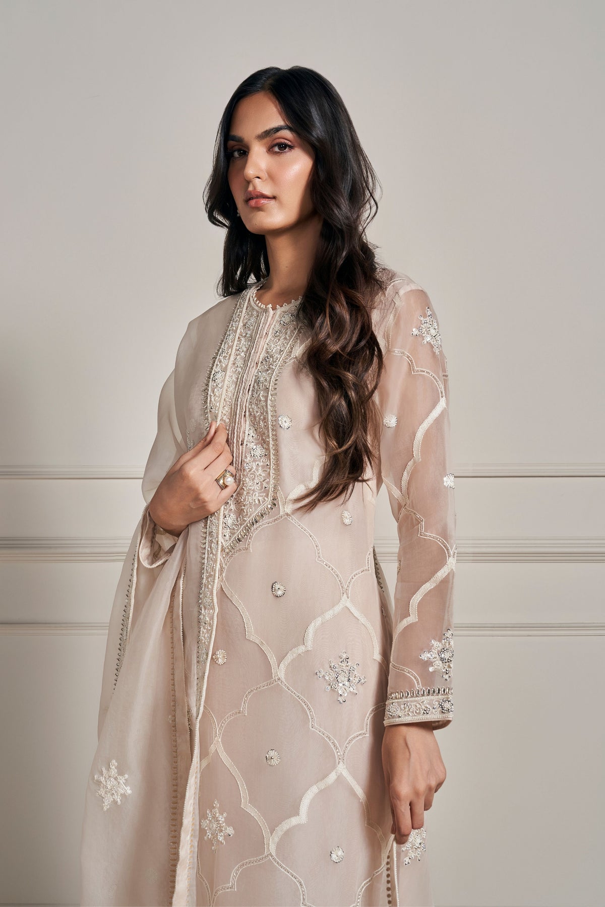 Light Beige Embellished Kurta Set