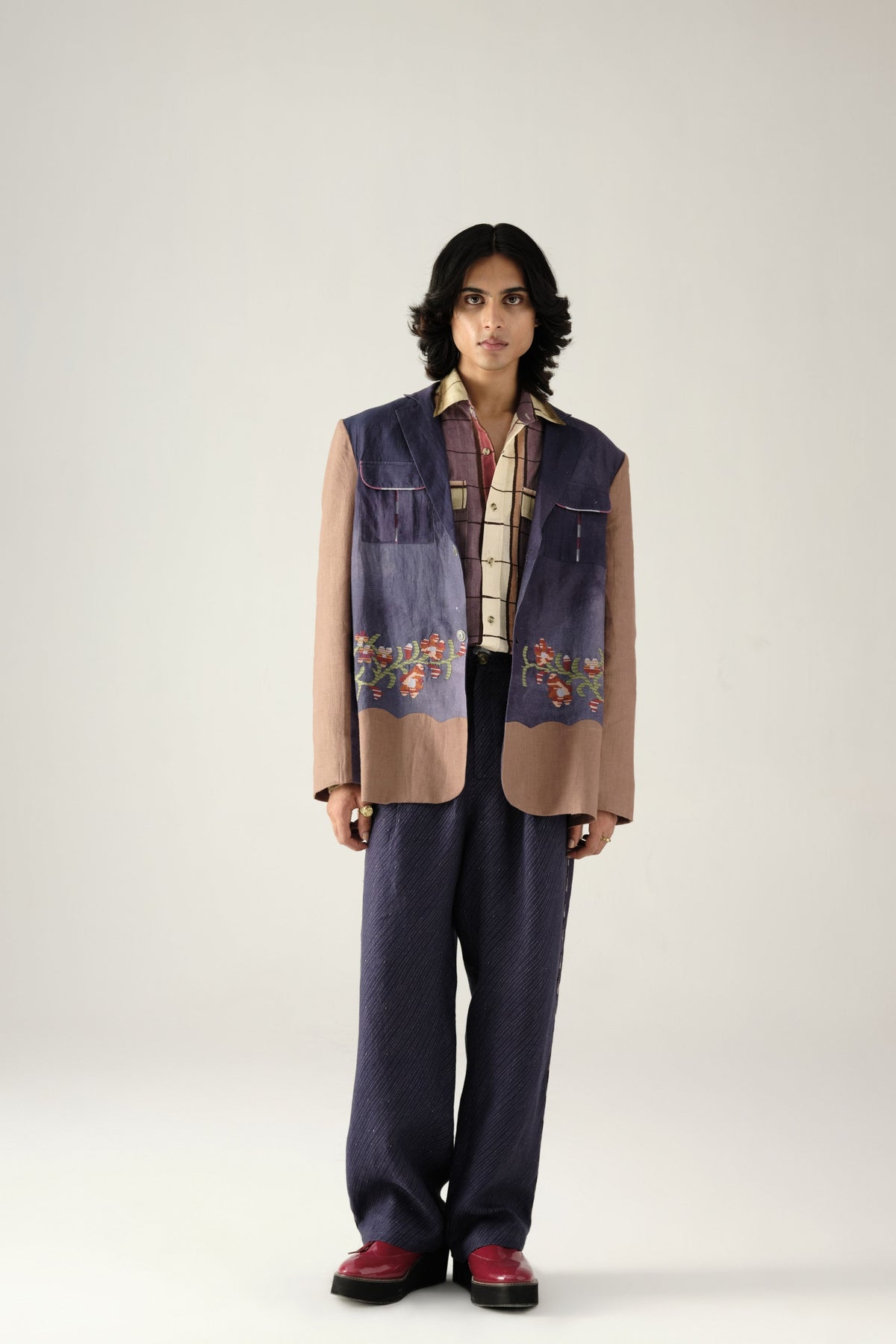 Blue Pixelated Embroidery Nelson Blazer Set