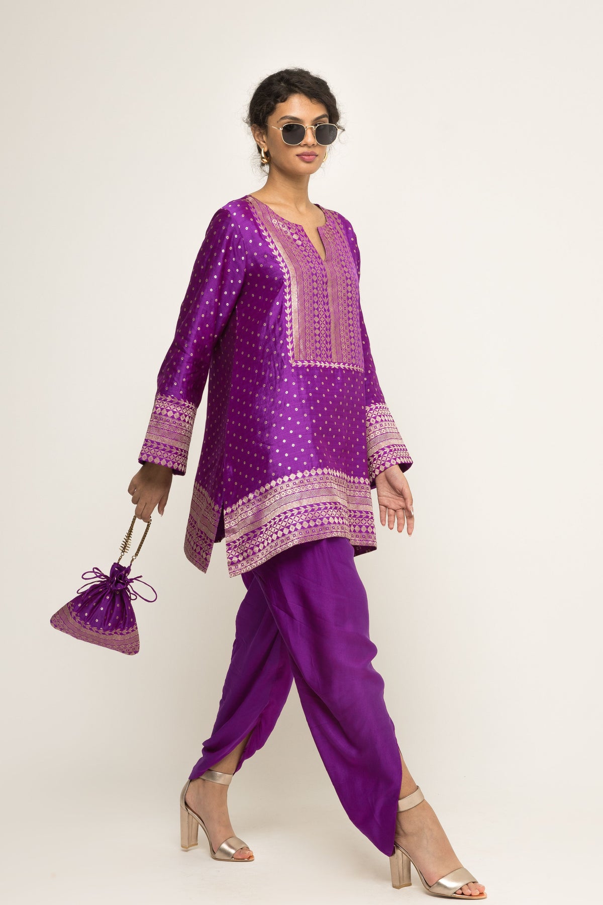 Tara Dotted Purple Tunic Set