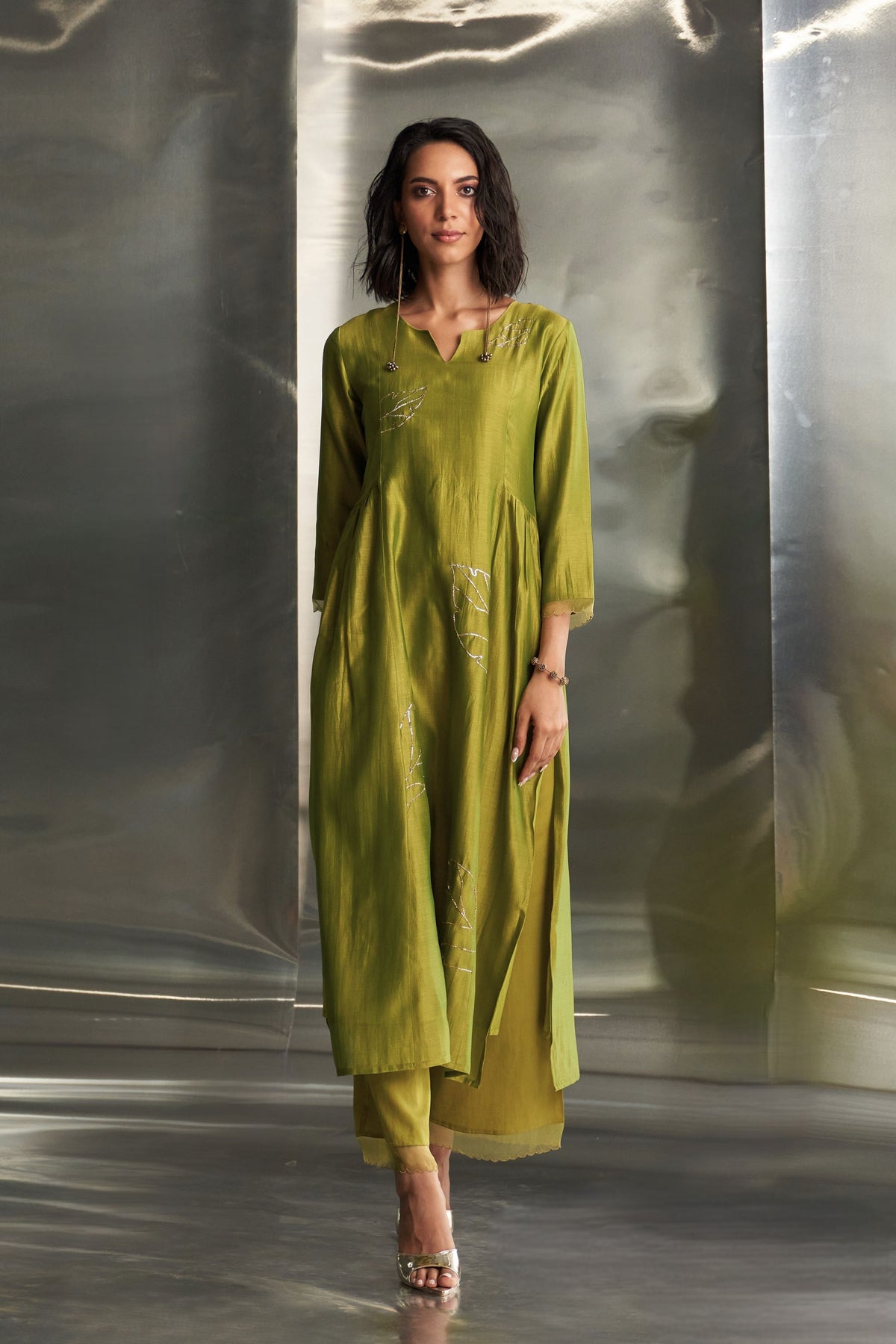 Berry Green Gathered Kurta Set