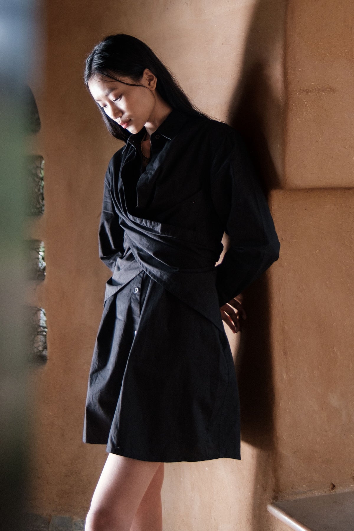 Black Seattle Wrap Shirt Dress