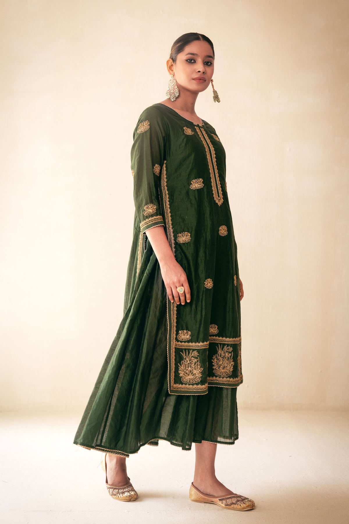 Green Lucknowi Style Kurta