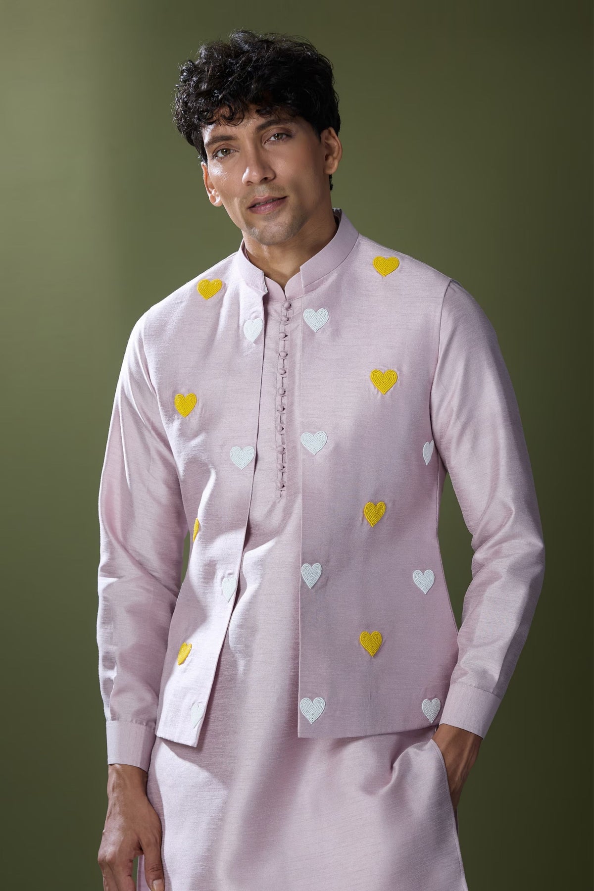 Lilac Embroidered Nehru Jacket Set