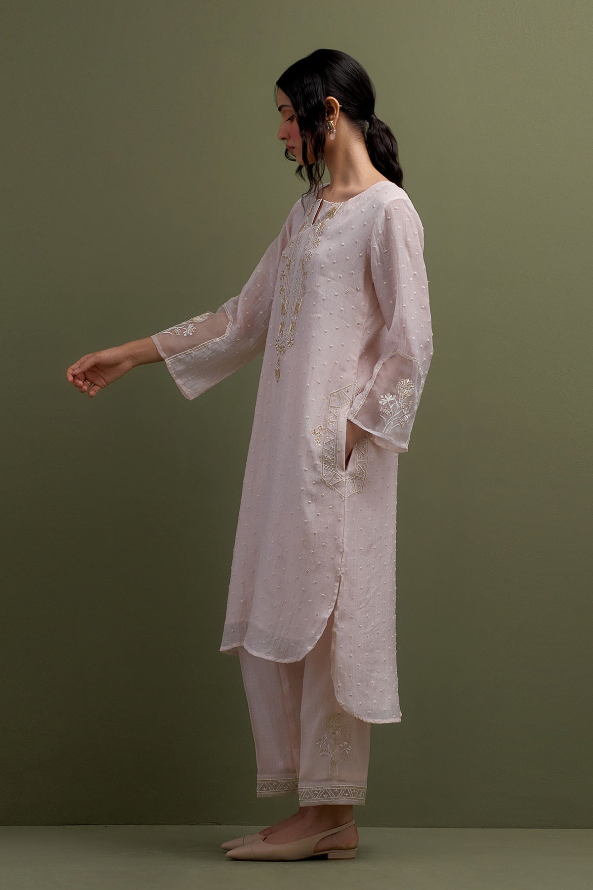 Pink High Low Kurta Set