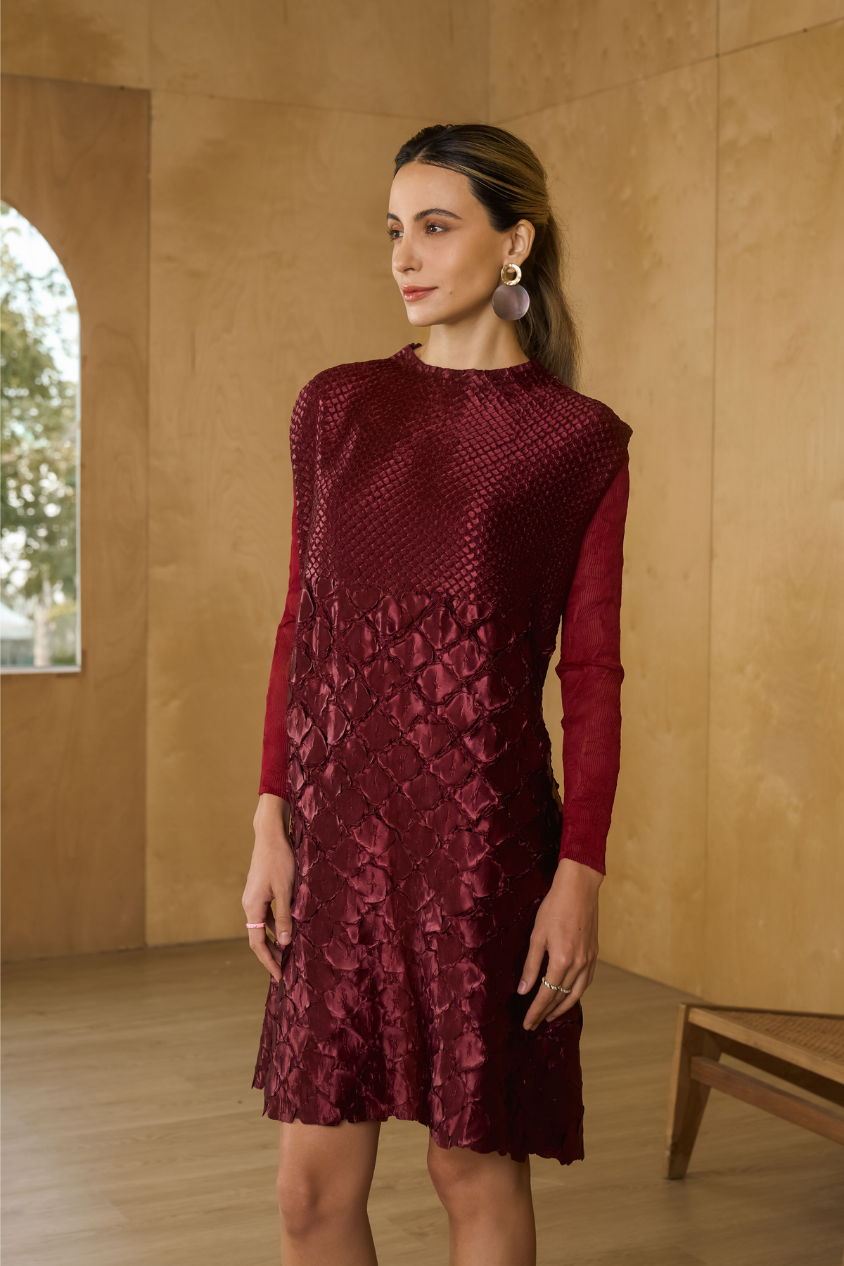 Maroon Mermaid Textured Dress