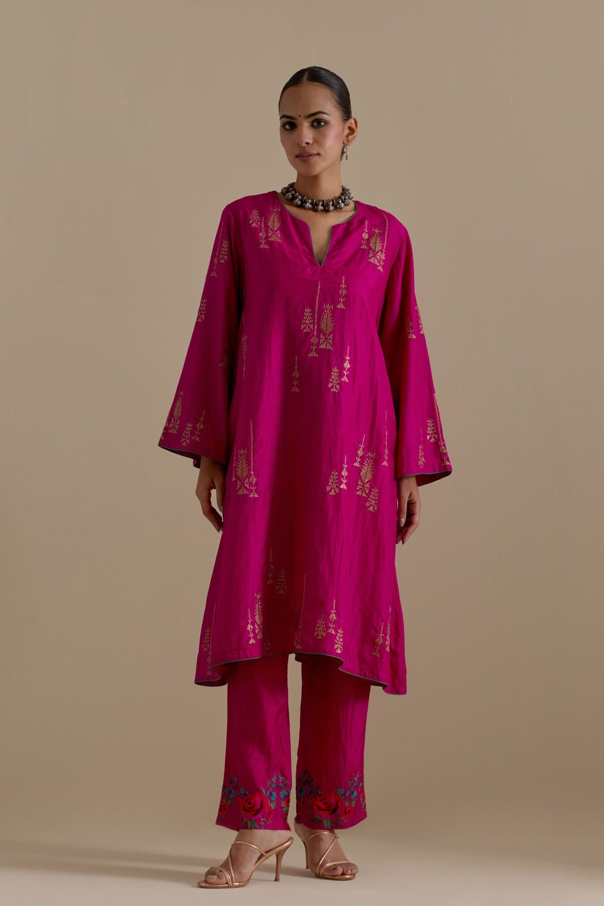 Fuchsia A-line Short Kurta Set