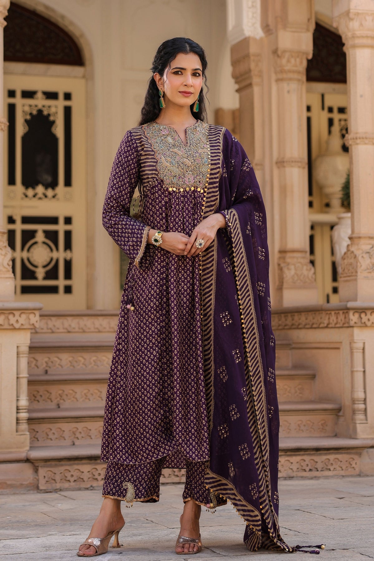 Printed Frockstyle Purple Kurta Set