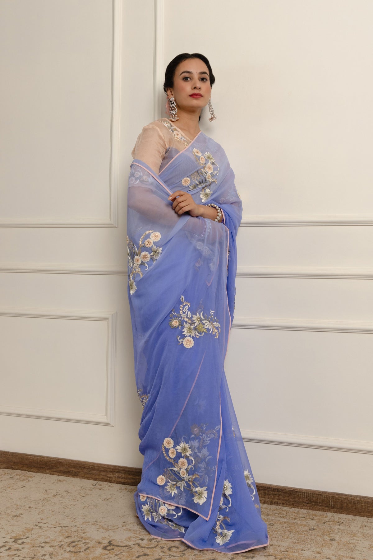 Lydia Periwrinkle Chiffon Saree