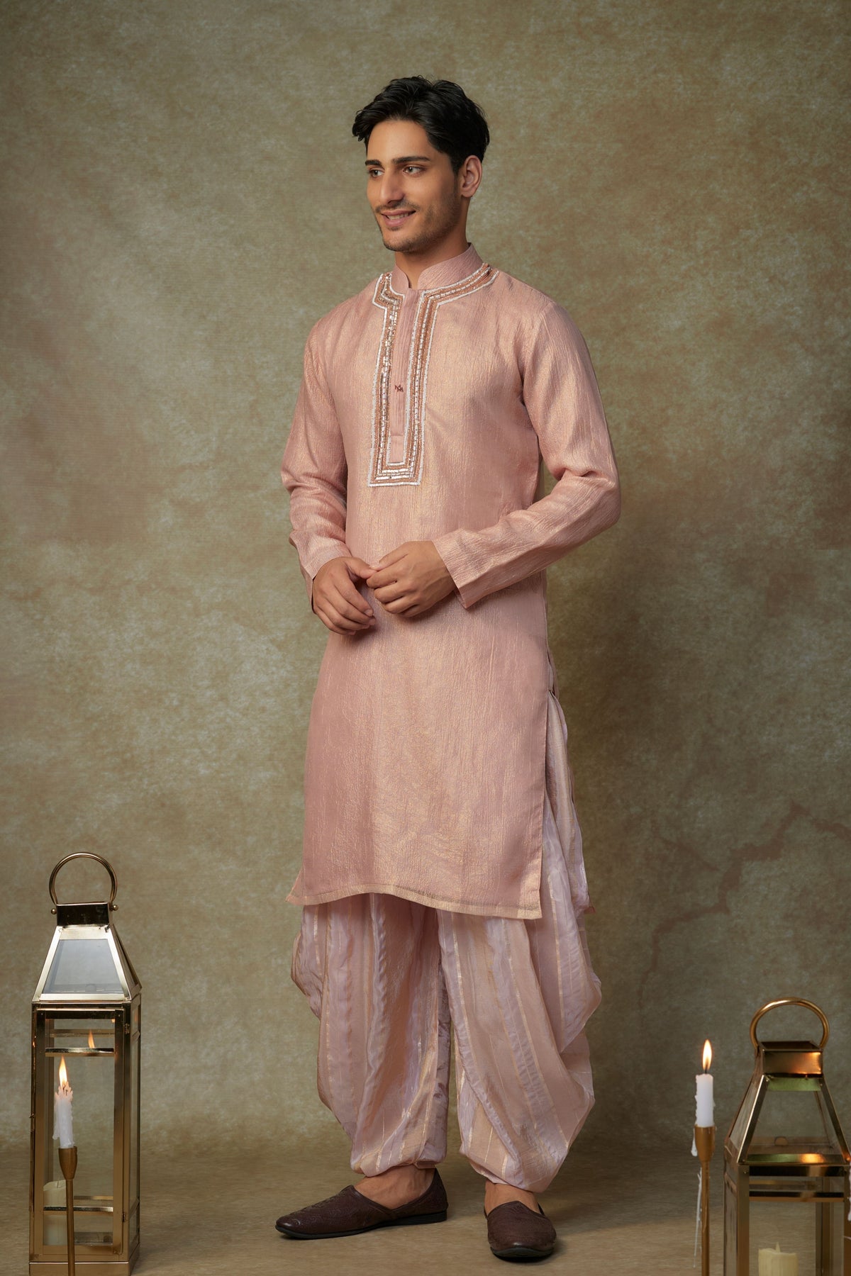 Peach Embroidered Kurta Set