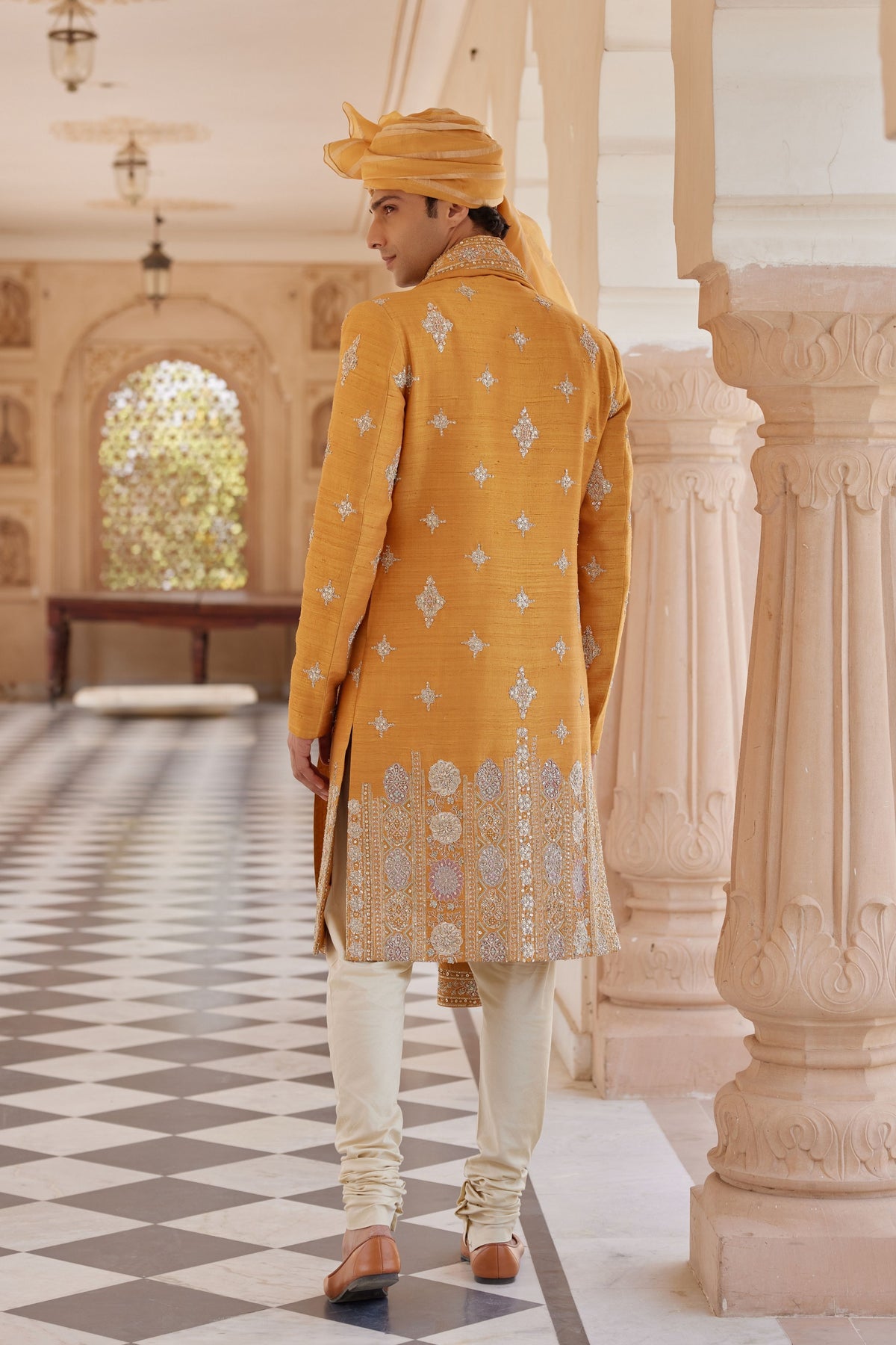 Orange Peel Embroidered Sherwani Set