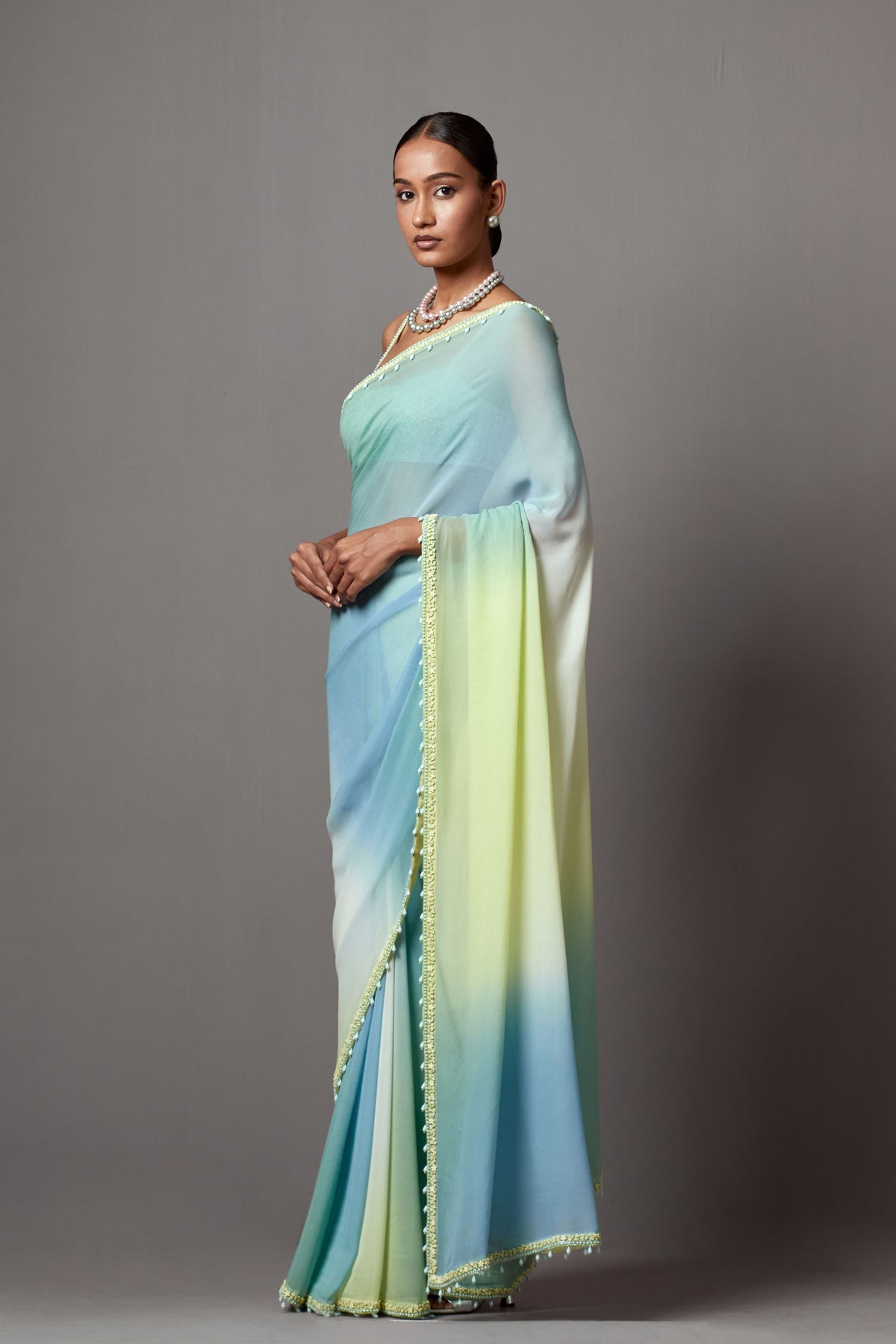 Ombre Blue Green Saree Set