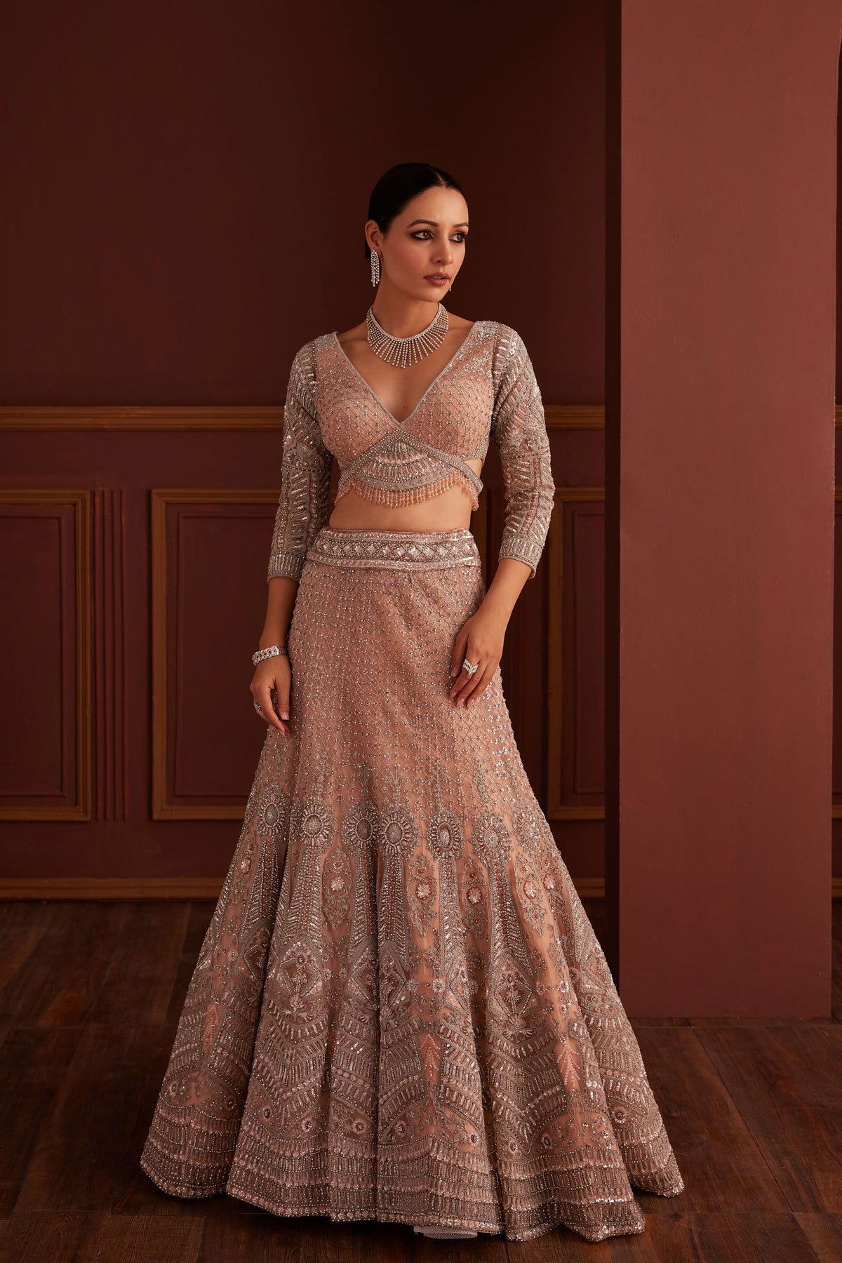 Nude Pink  Embellished Mermaid Lehenga