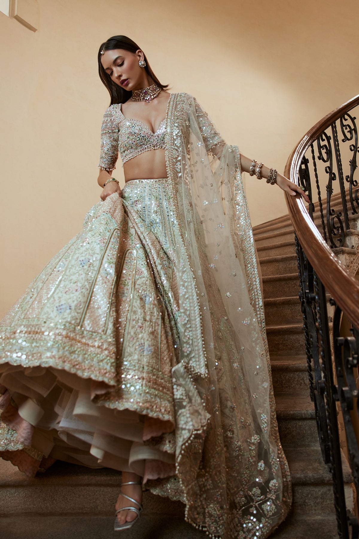 Ivory Lehenga With Multi Coloured Embroidery