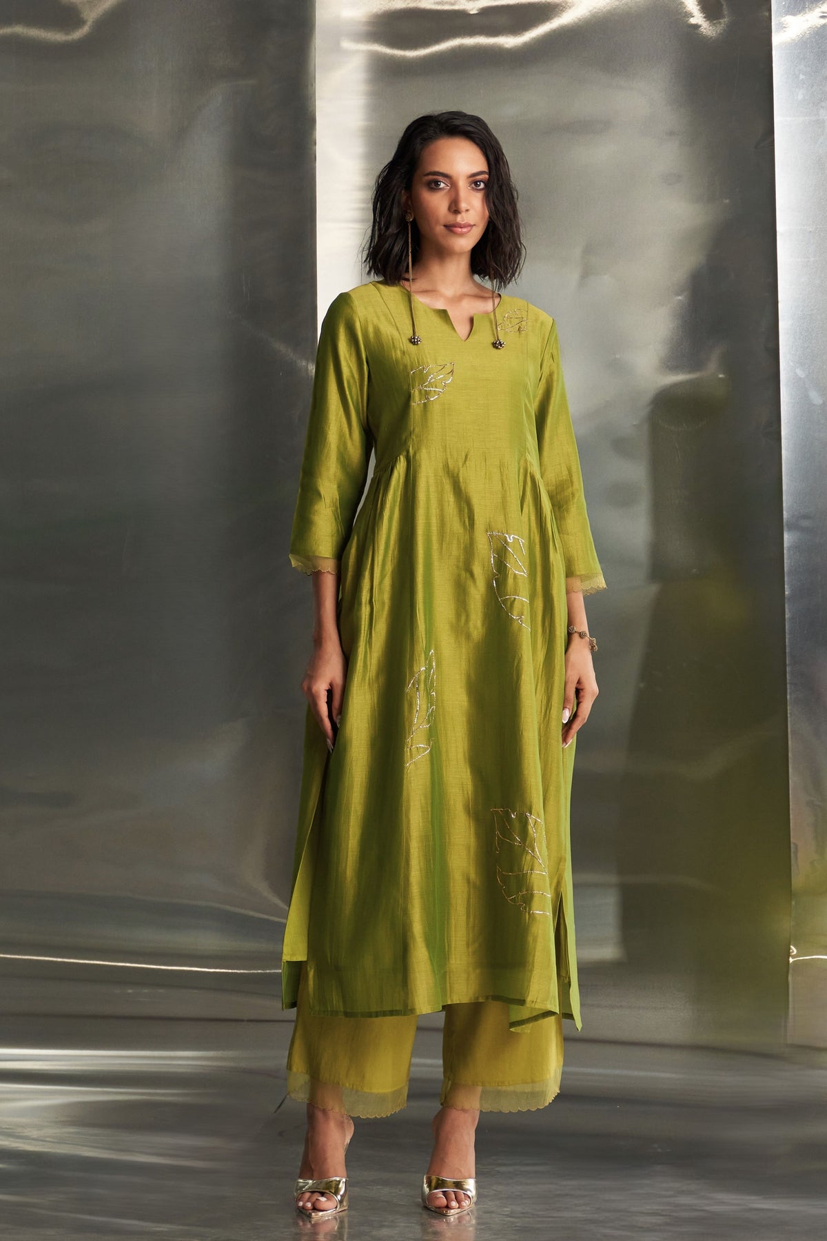 Berry Green Gathered Kurta Set