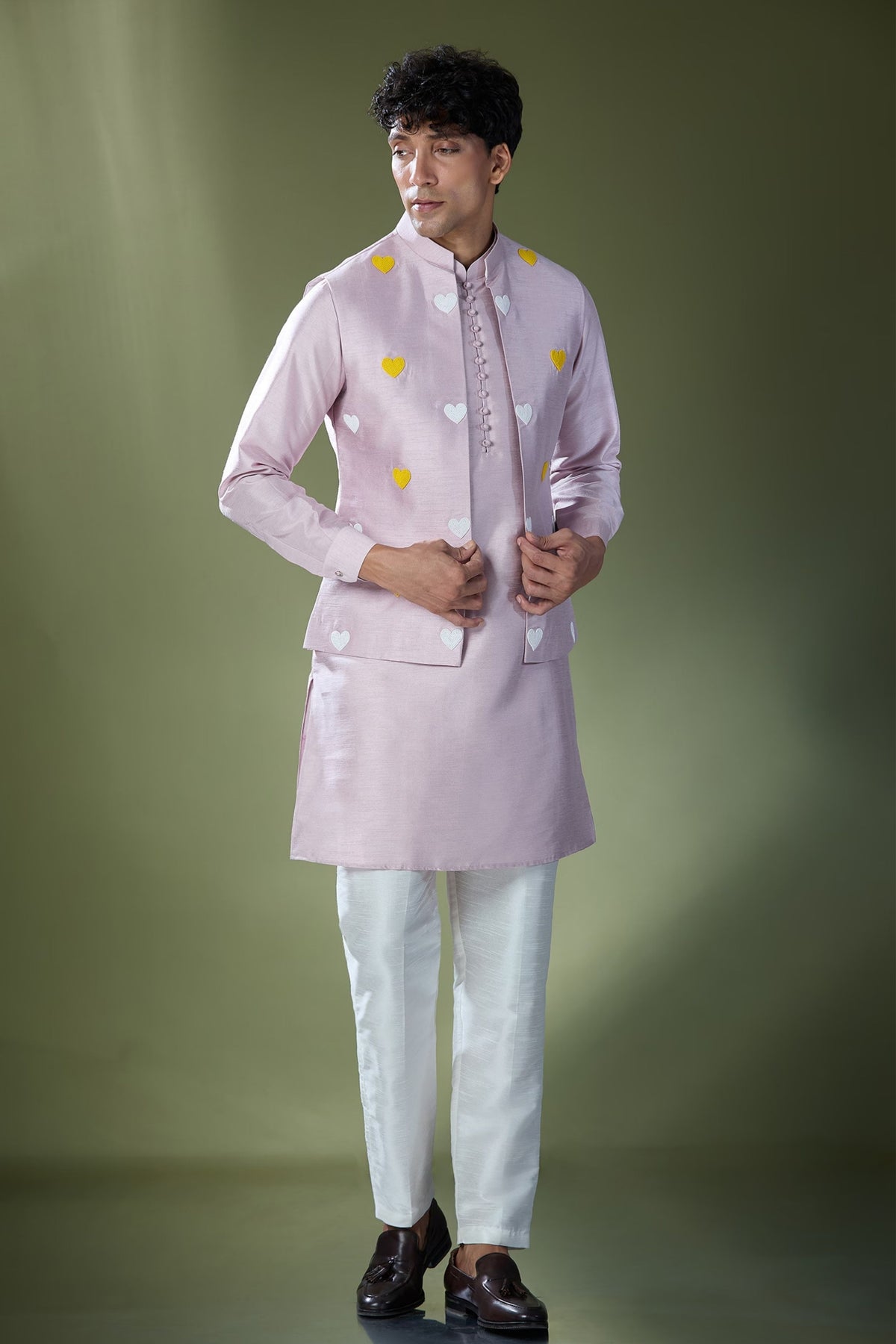 Lilac Embroidered Nehru Jacket Set