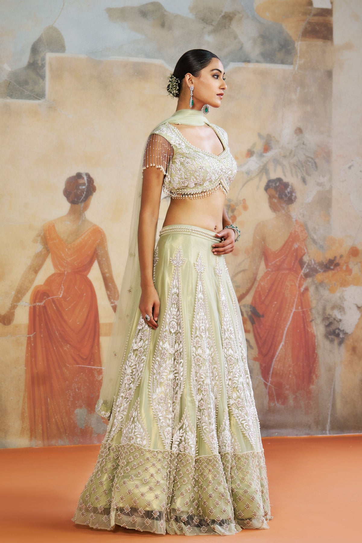 Mint Green Pearl Lehenga Set