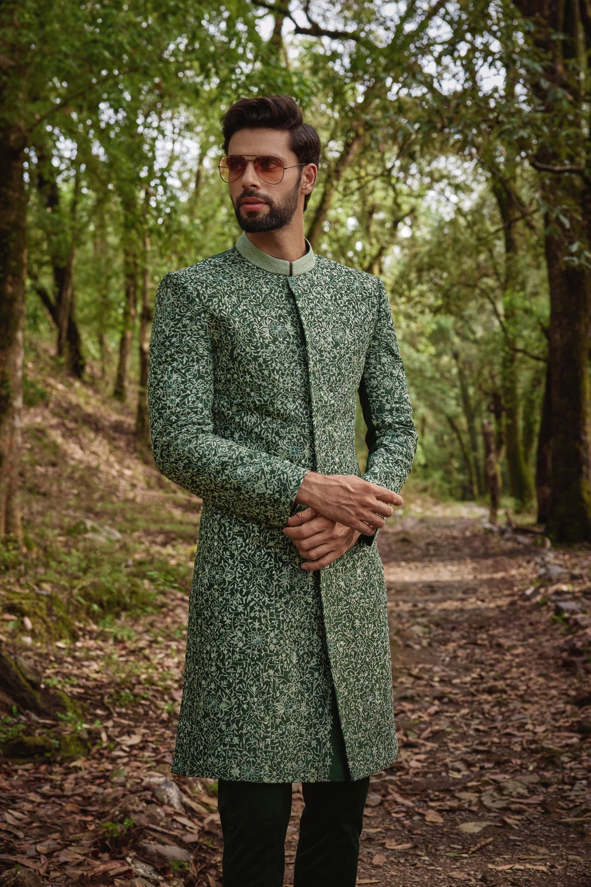 Olive Green Sherwani Set