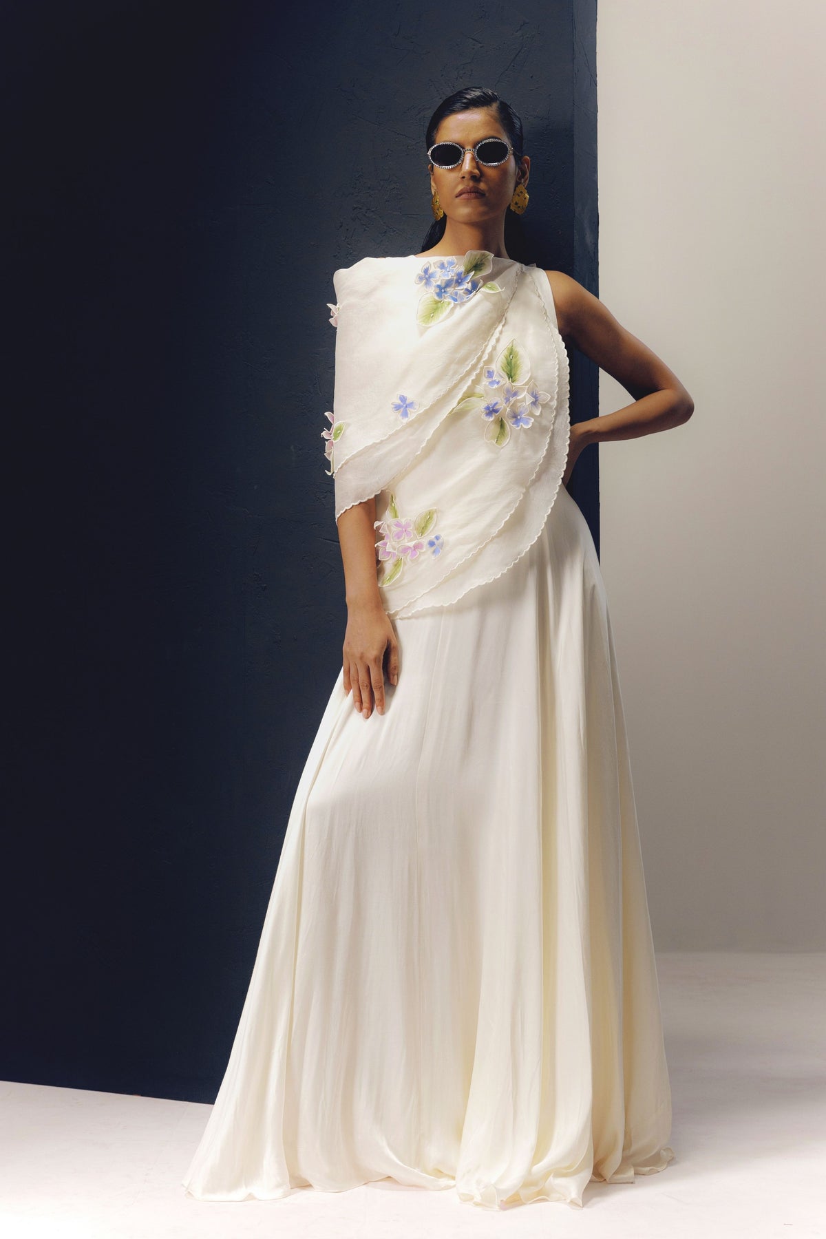 White Modal Draped Work Gown