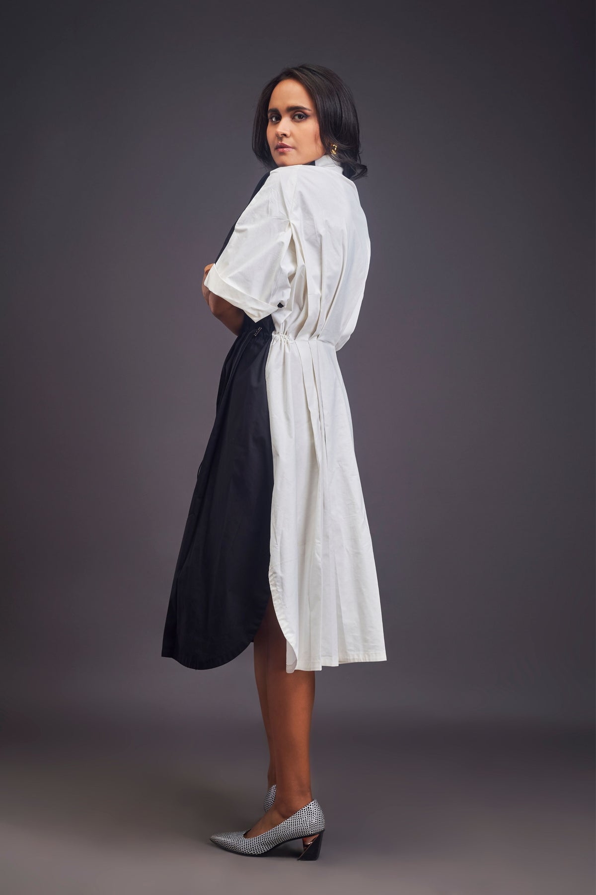 Black and White Pleated Shirt Dress